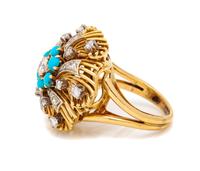 A Bicolor Gold, Diamond and Turquoise Ring,