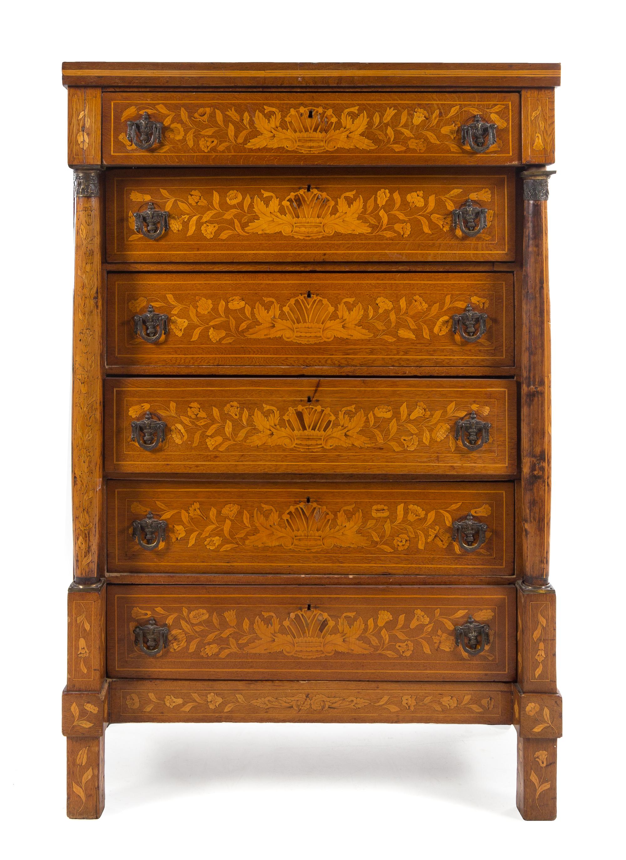 A Dutch Marquetry Tall Chest — 19TH CENTURY