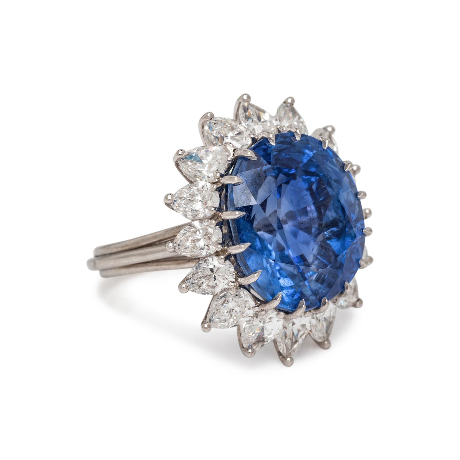 UNHEATED BURMESE SAPPHIRE AND DIAMOND RING