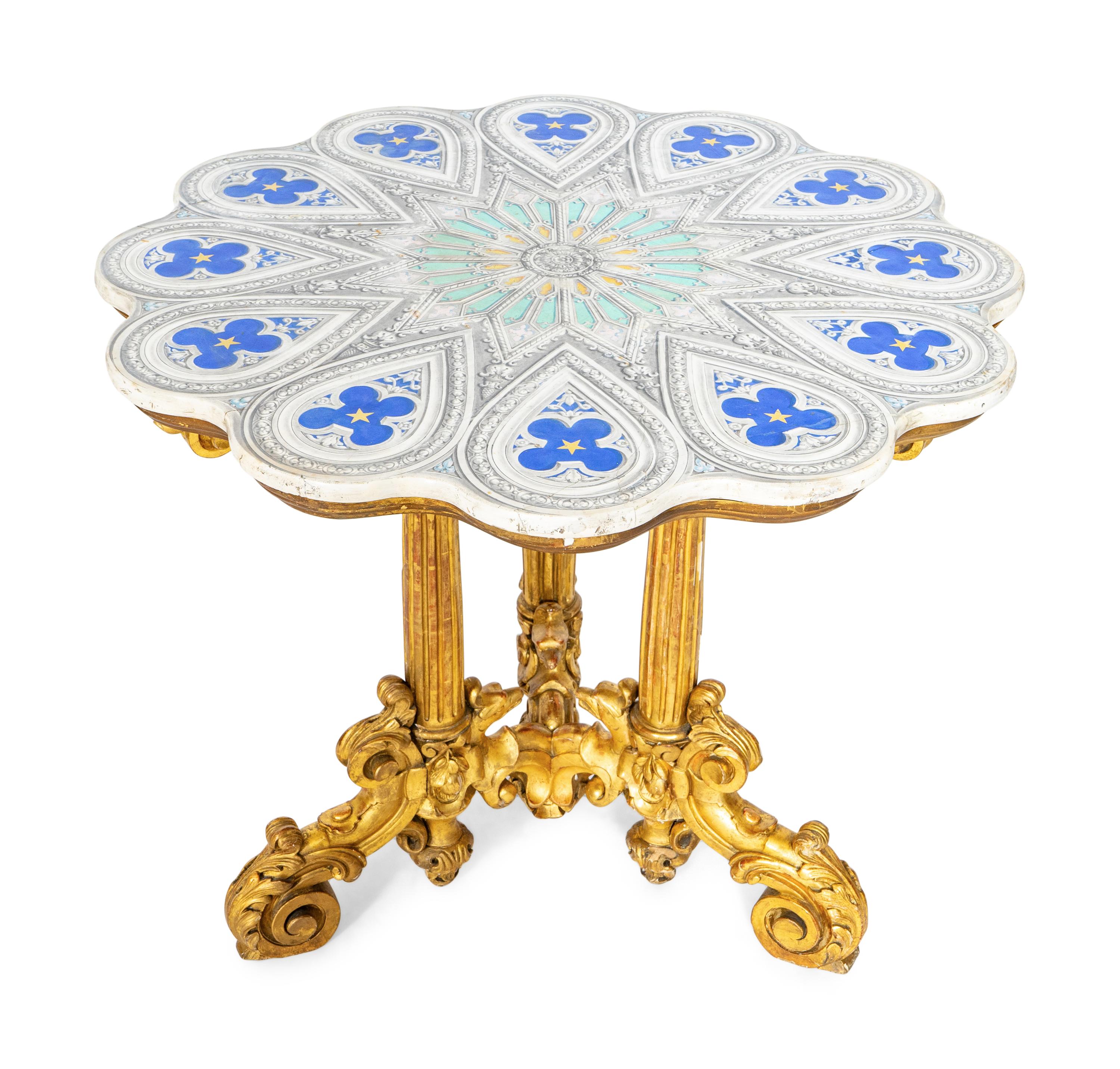 A Florentine Carved Giltwood and Scagliola Top Center Table