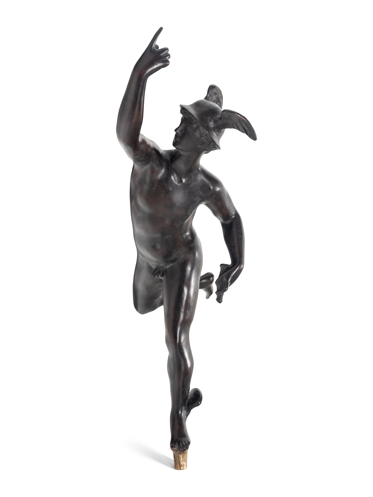 A Gilt and Patinated Bronze Figure of Mercury After Giambologna