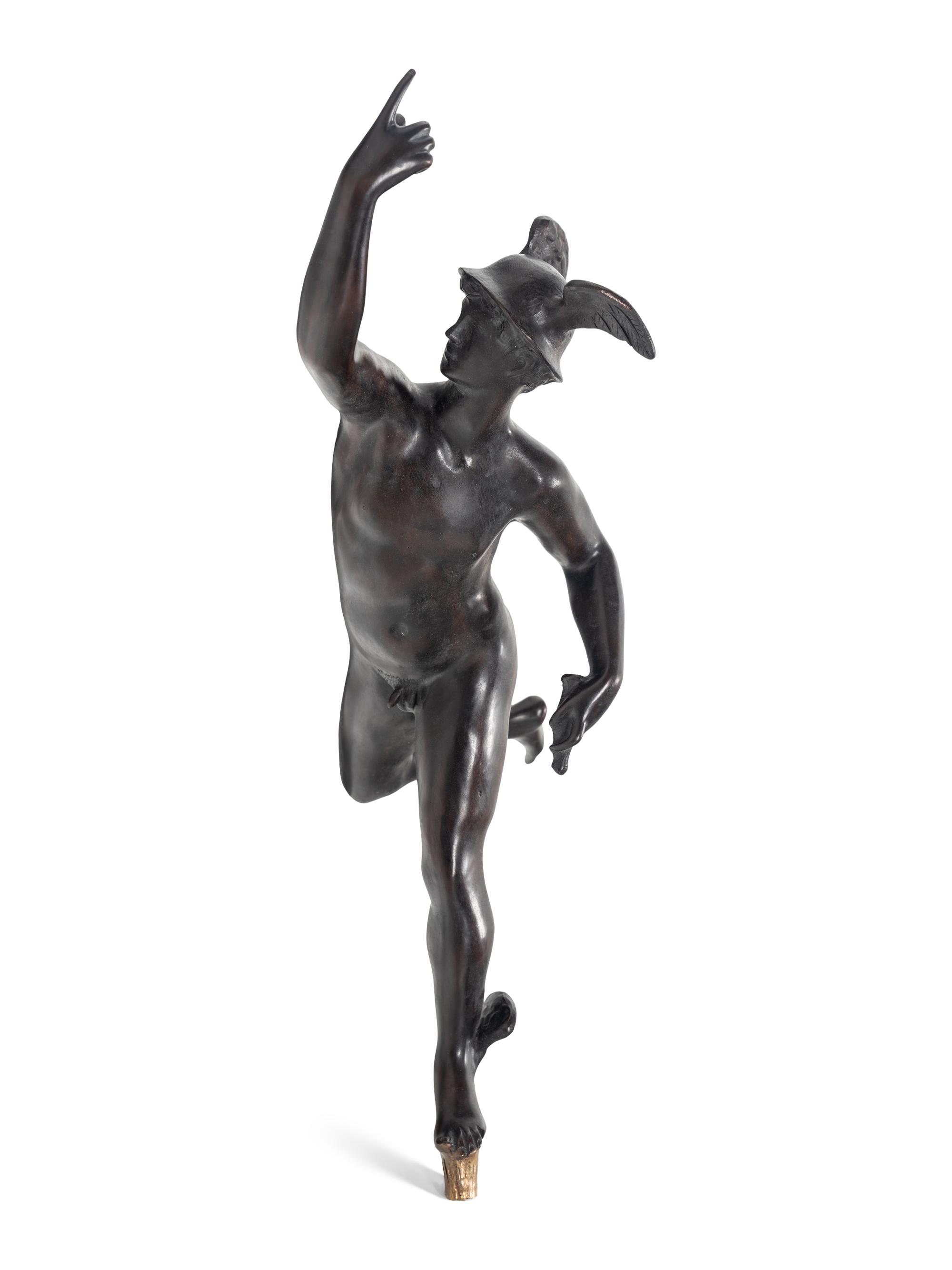 A Gilt and Patinated Bronze Figure of Mercury After Giambologna