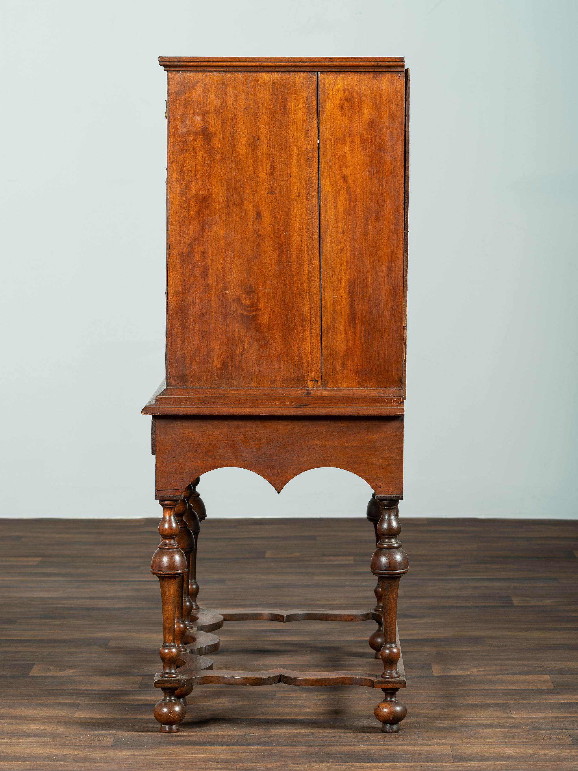 A William and Mary Maple and Feather-Banded Walnut Veneered Flat-Top High Chest