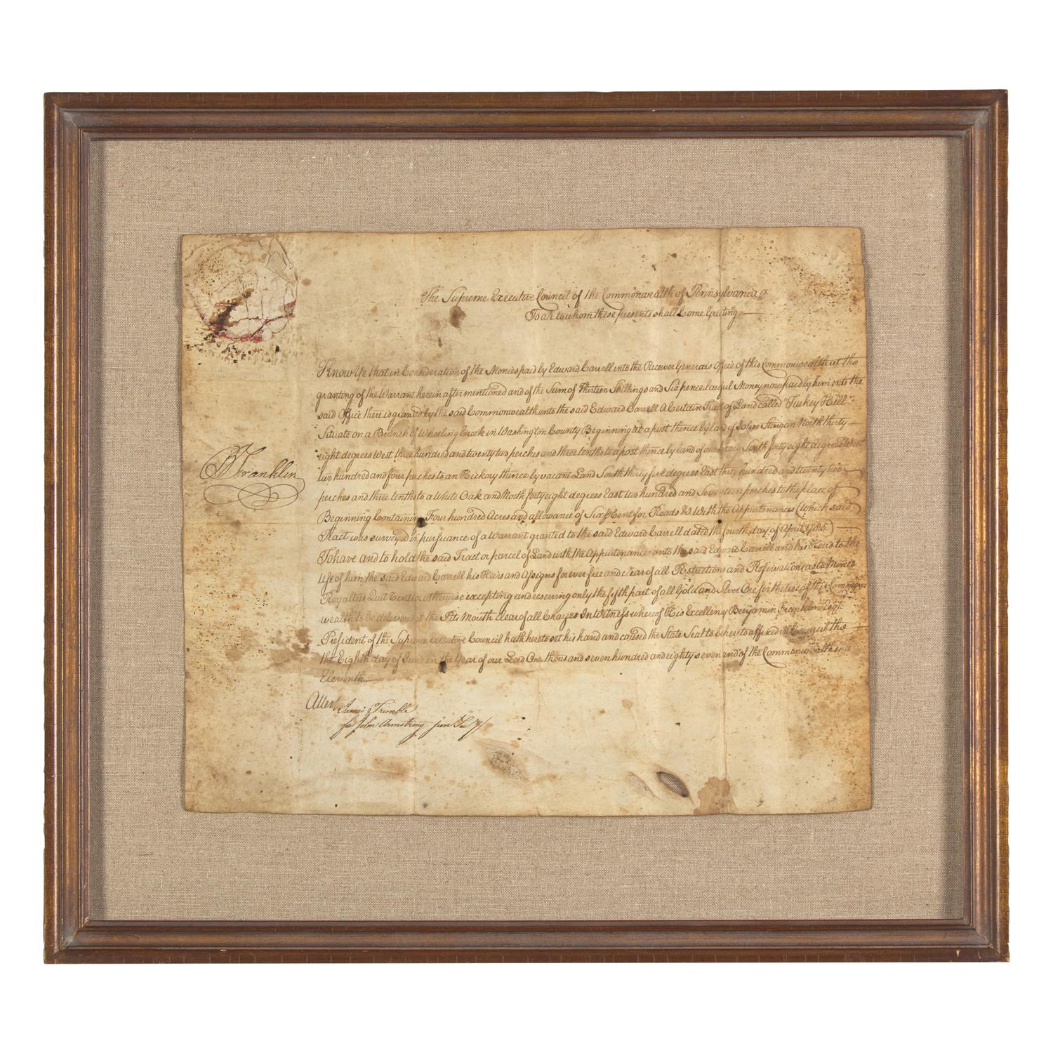 [Franklin, Benjamin] Franklin, Benjamin. Manuscript Document, signed