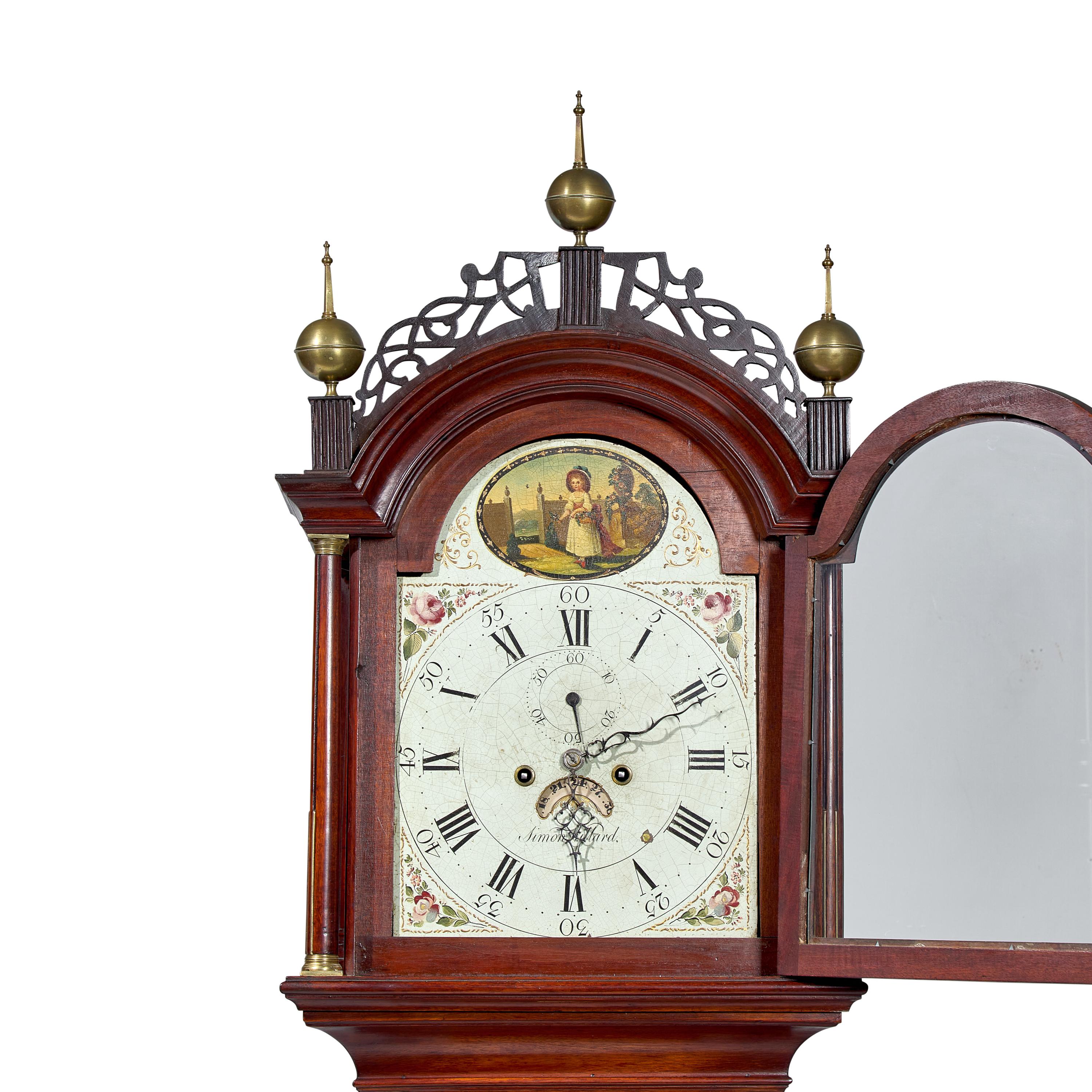 A Federal Brass-Mounted, Inlaid and Pierced Mahogany Tall Case Clock