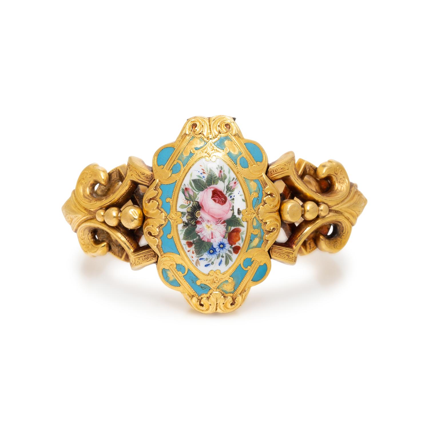 YELLOW GOLD AND ENAMEL BANGLE BRACELET
