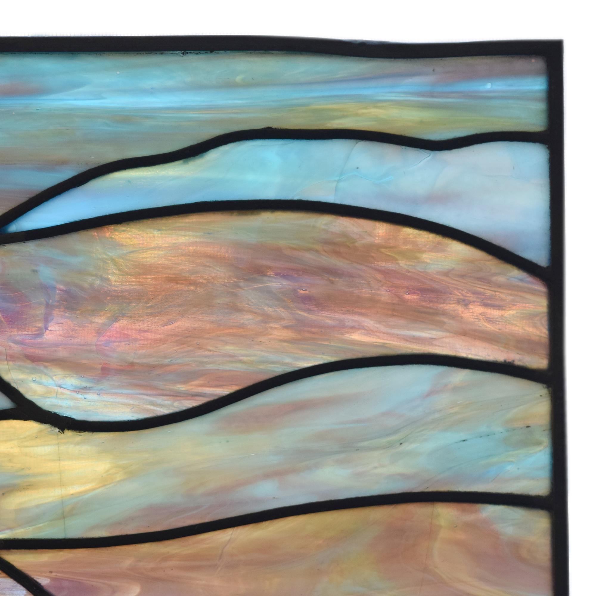 A Scenic Stained Glass Window 28" W x .25" D x 20" H — United States, 20th Century