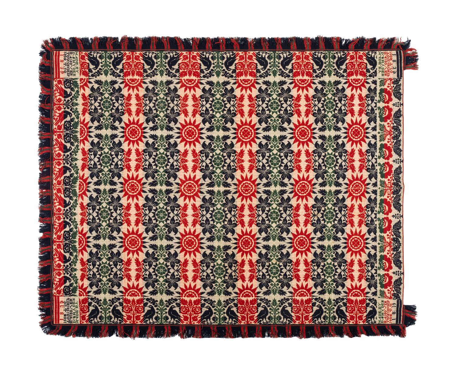 Two Jacquard Wool and Cotton Coverlets