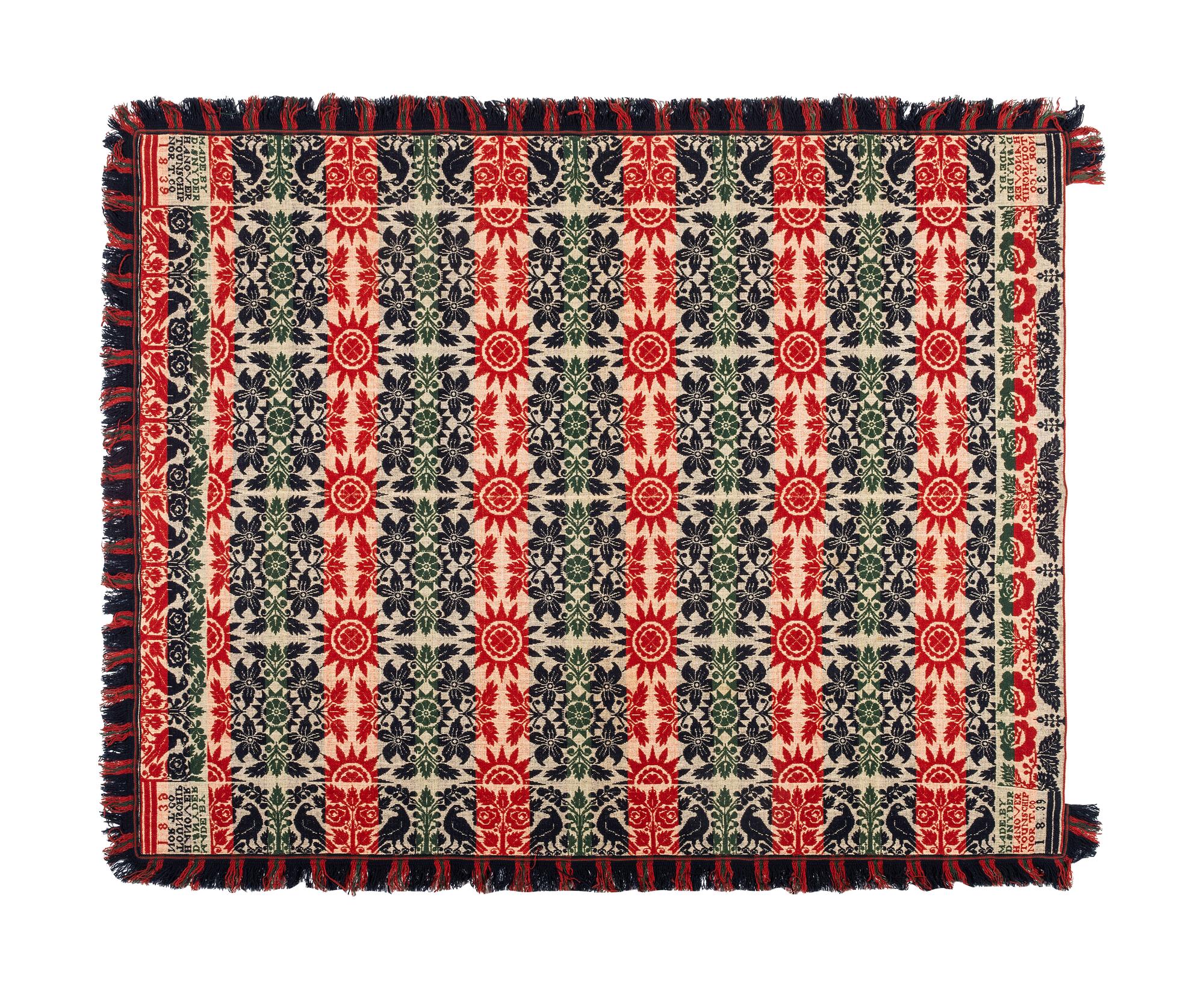Two Jacquard Wool and Cotton Coverlets