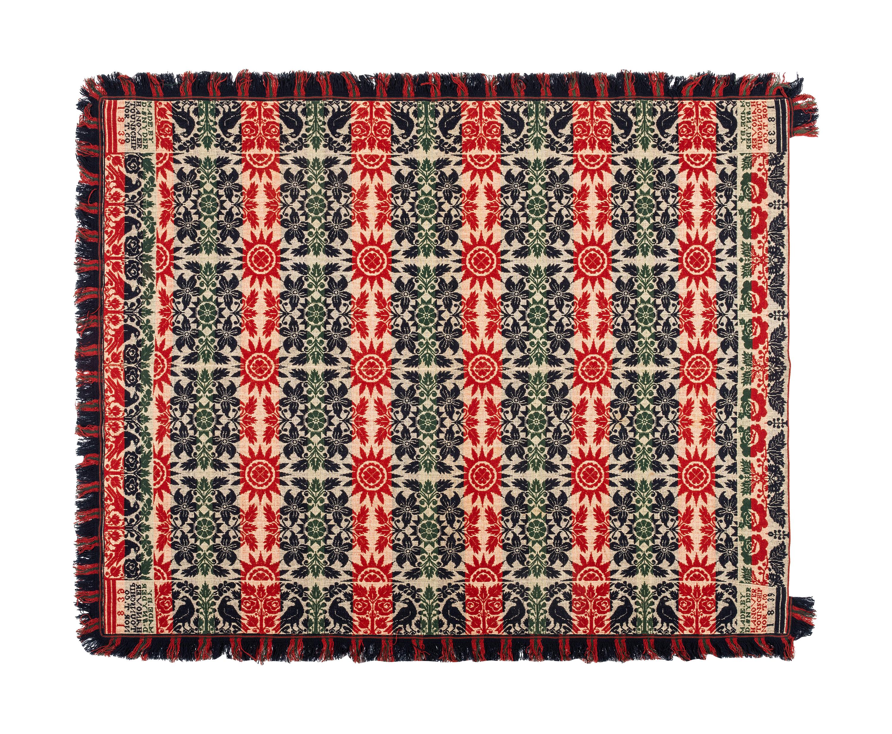 Two Jacquard Wool and Cotton Coverlets