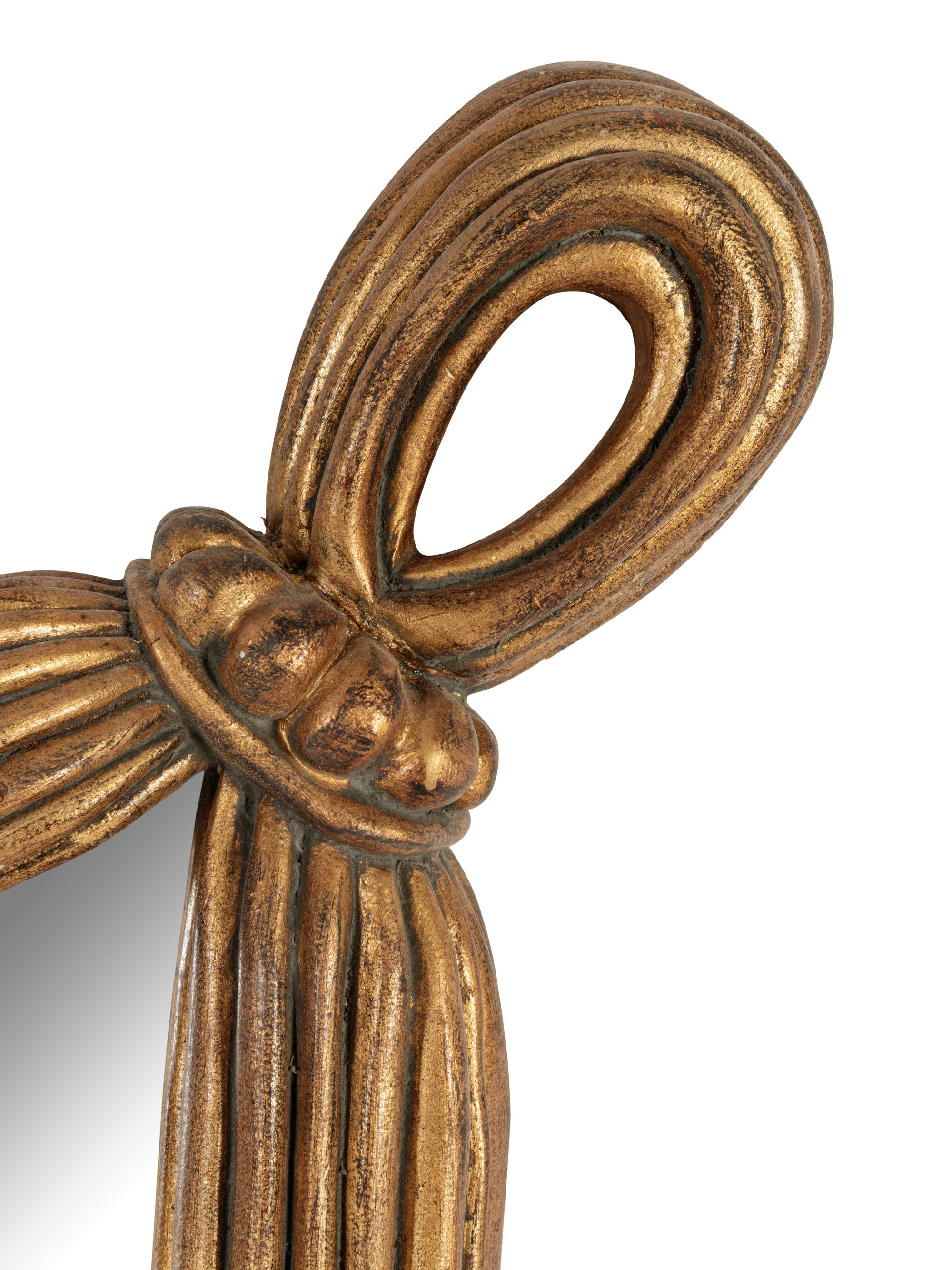 A Pair of Neoclassical Style Gilded Ribbon-Swag Motif Mirrors