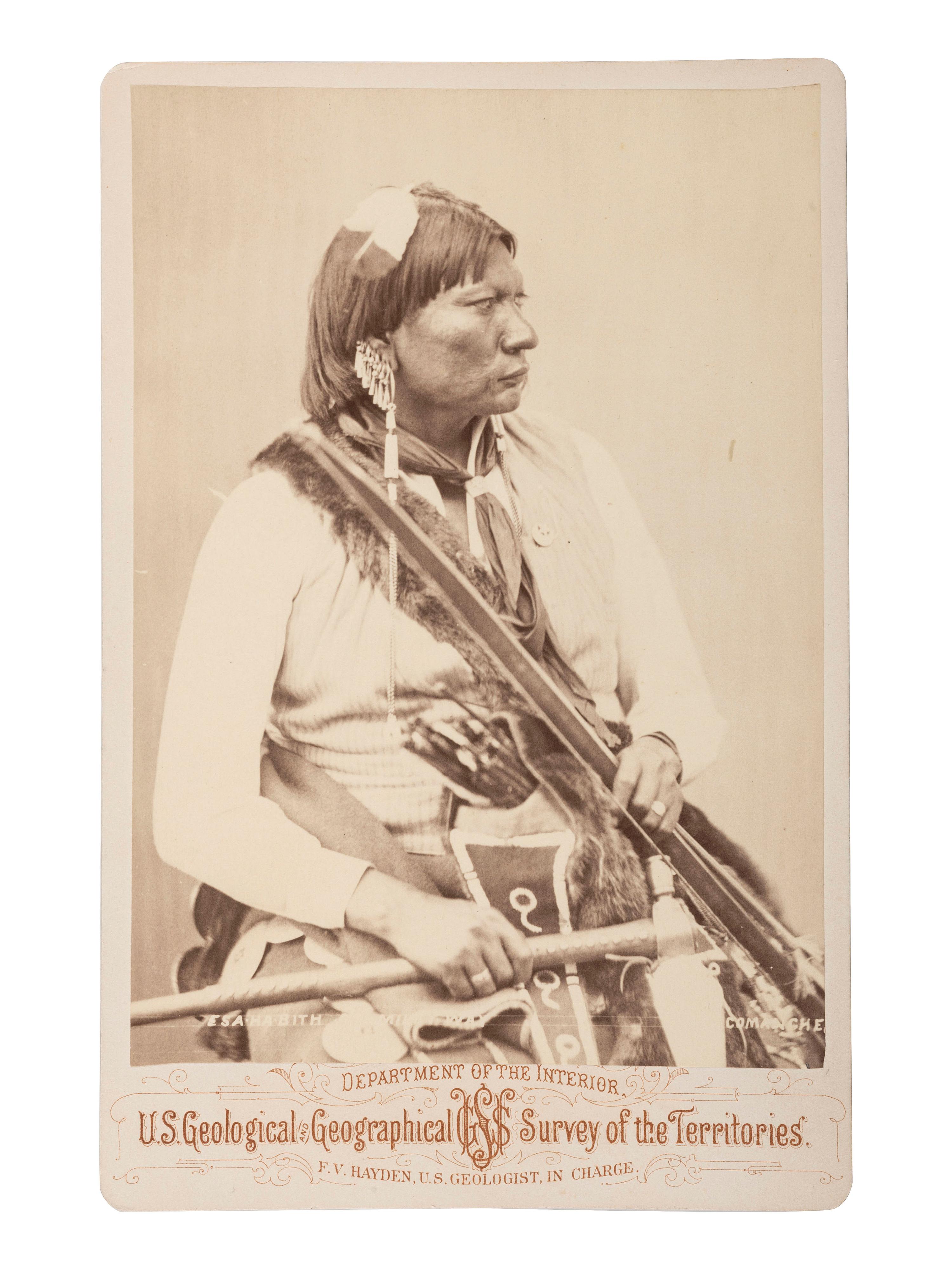 [NATIVE AMERICANS]. [GARDNER, Alexander (1821-1882), photographer]. Esa-Ha-Bith or Milky Way, Comanche. [Washington, DC]: Hayden Geological Survey, 1872.