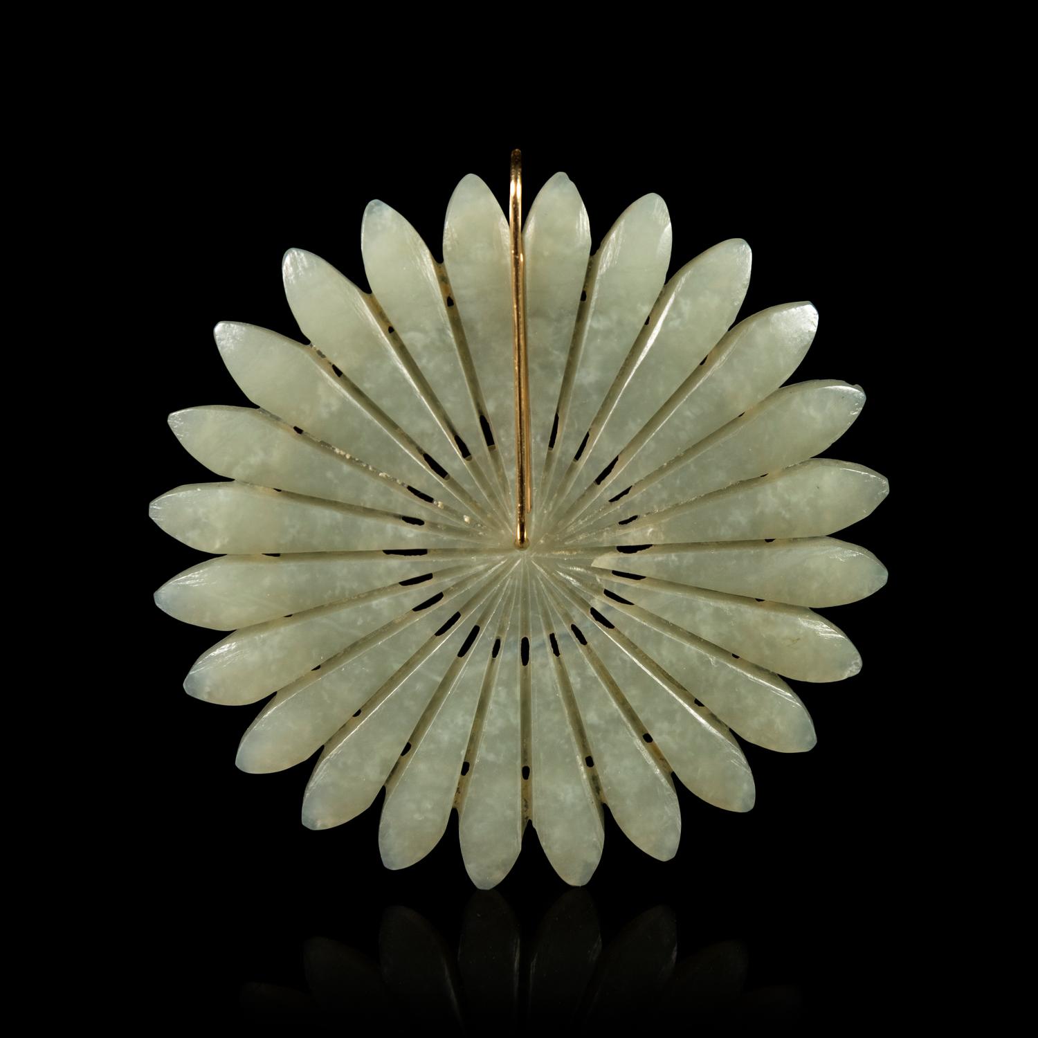 A Celadon Jade Gold Mounted Pendant