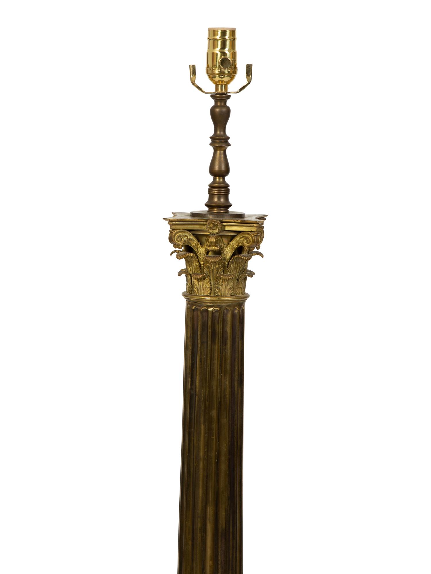 A Gilt Bronze Columnar Floor Lamp