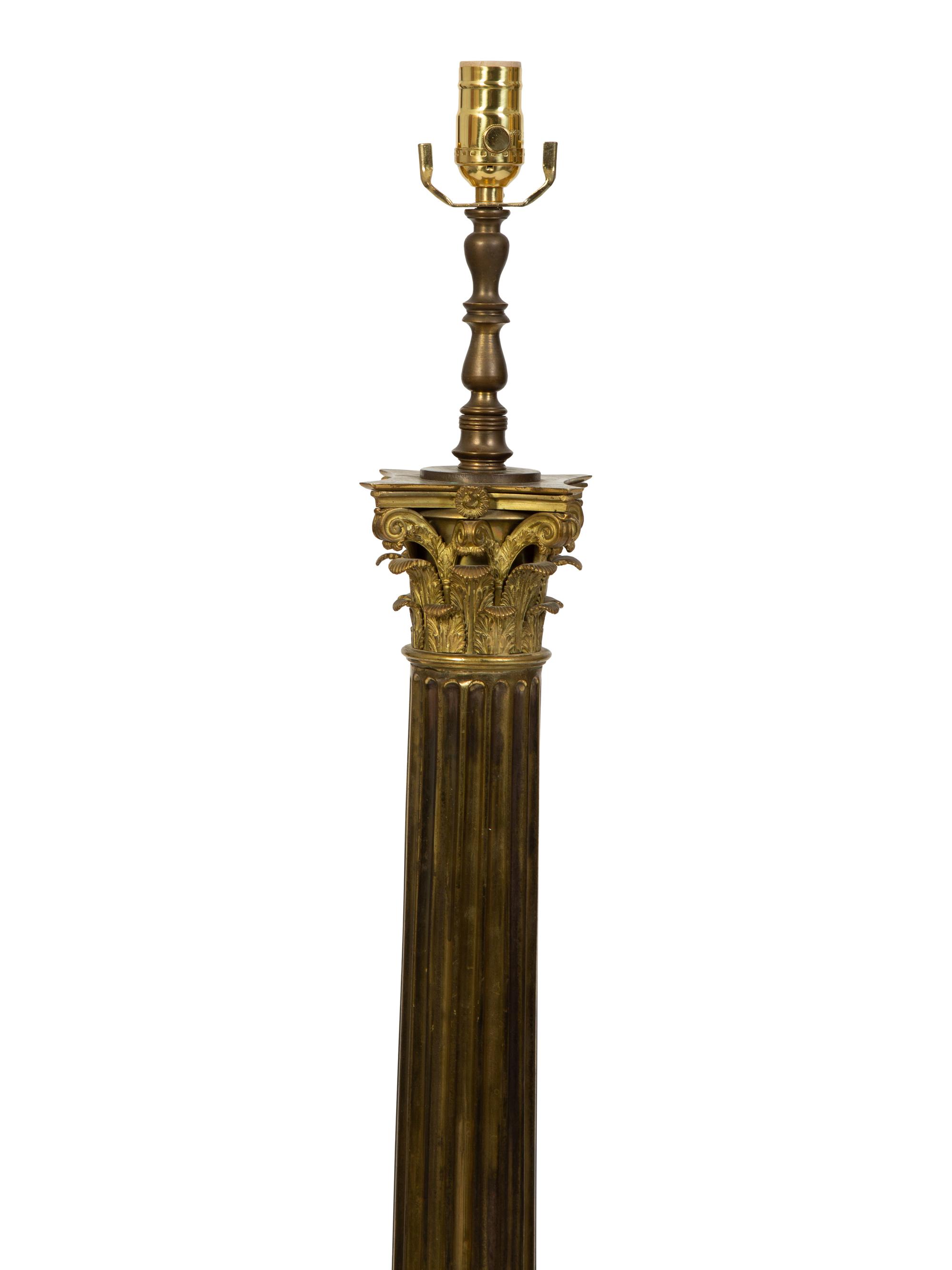 A Gilt Bronze Columnar Floor Lamp