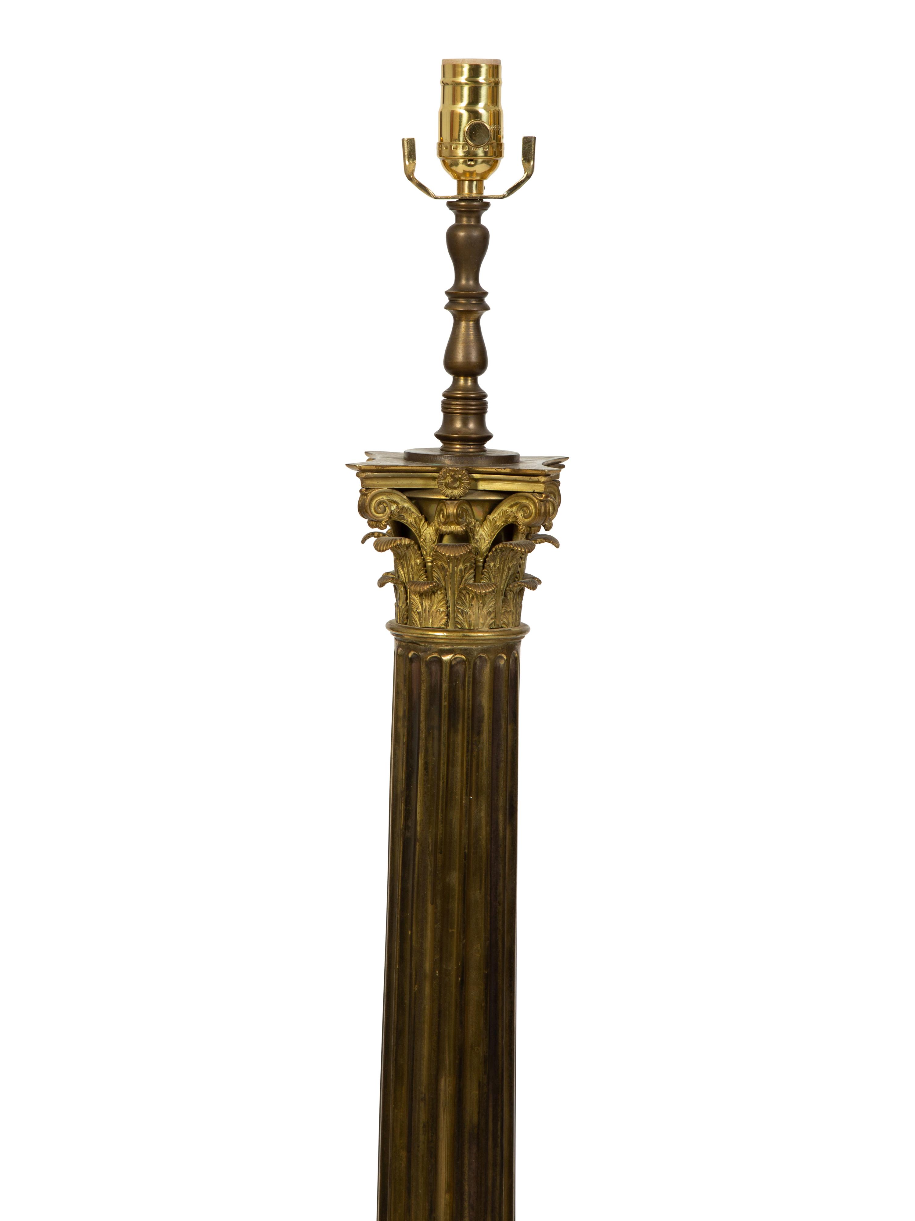 A Gilt Bronze Columnar Floor Lamp