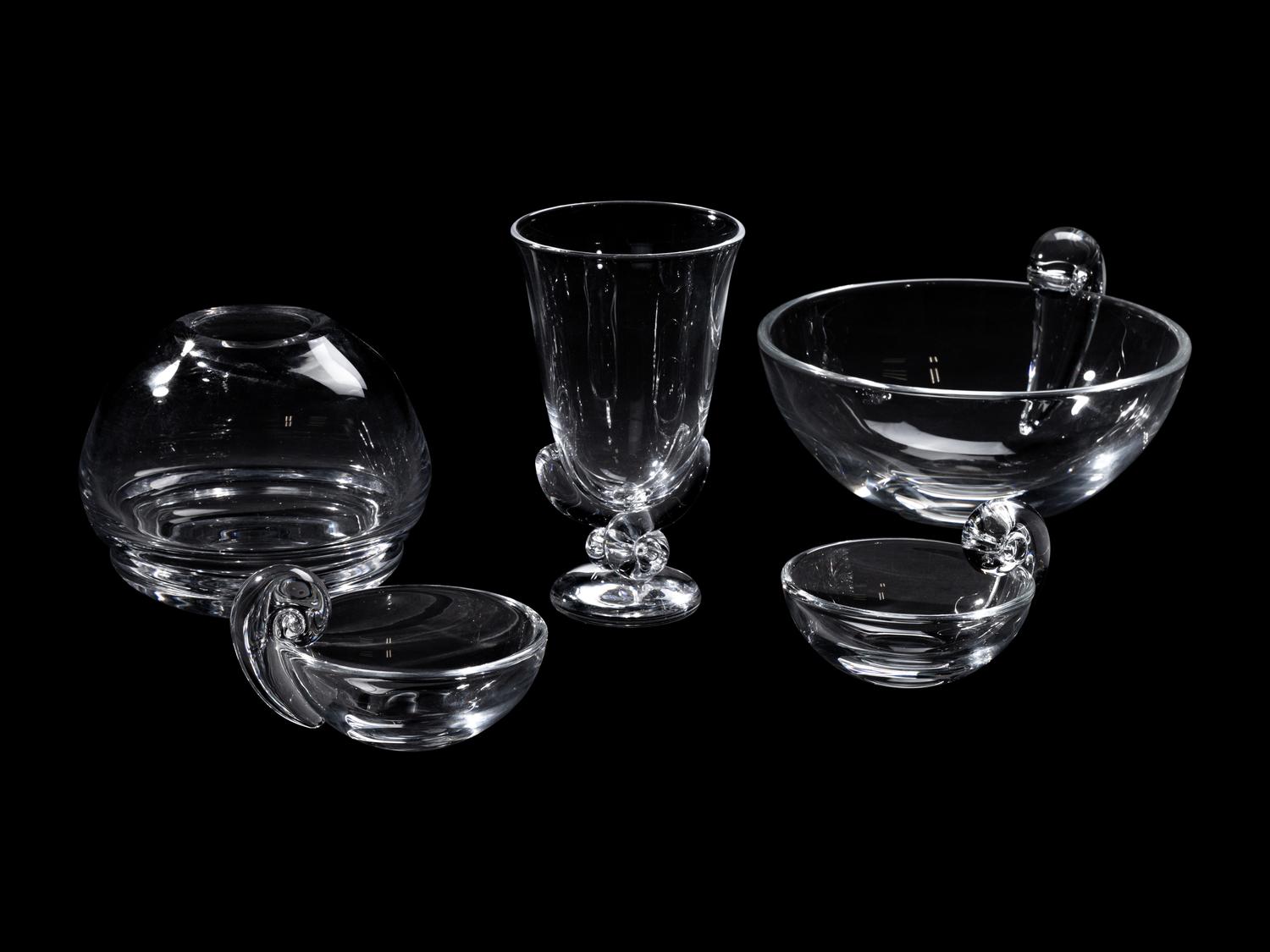 Four Steuben Glass Articles and an Orrefors Glass Vase