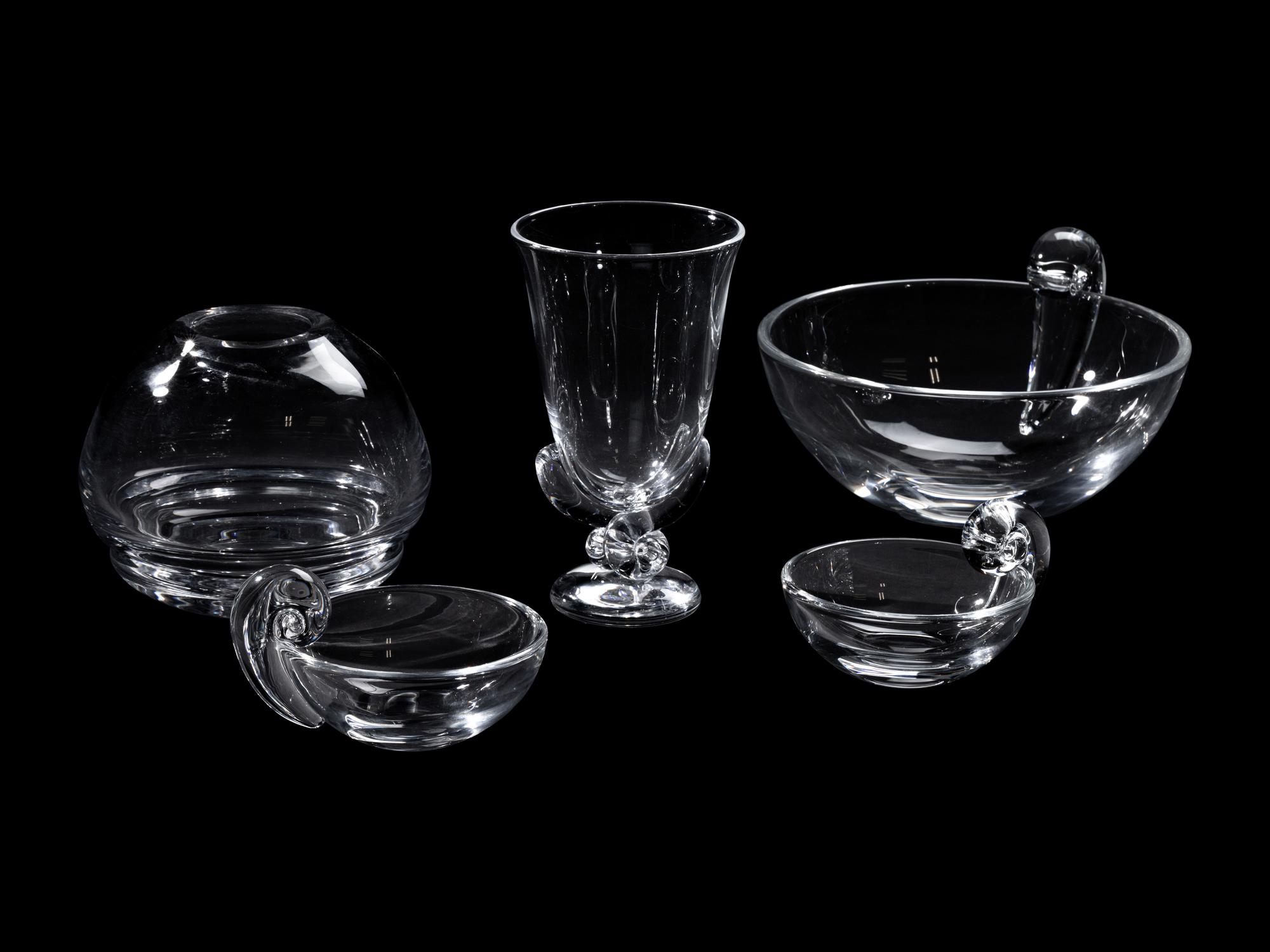 Four Steuben Glass Articles and an Orrefors Glass Vase
