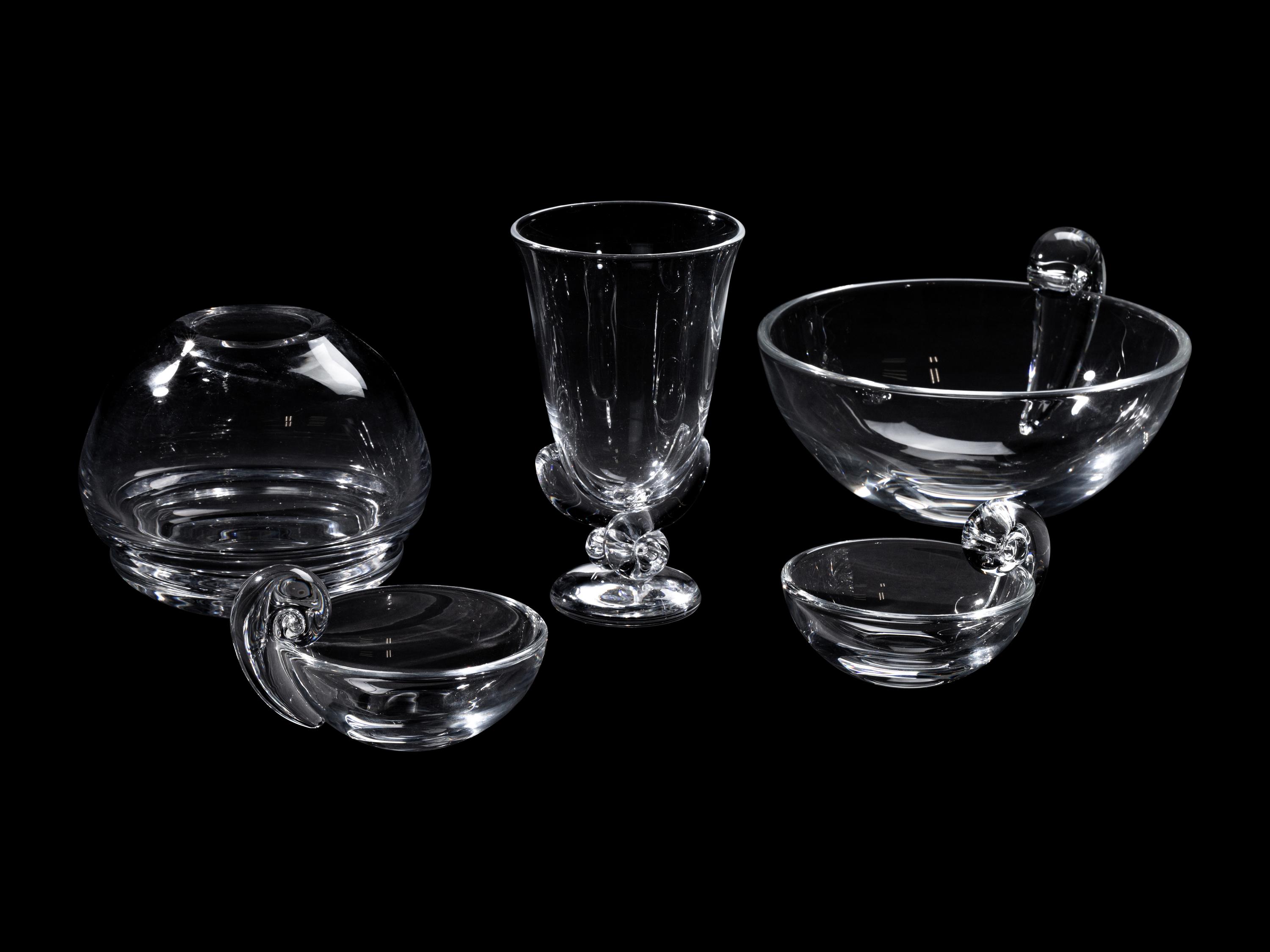 Four Steuben Glass Articles and an Orrefors Glass Vase