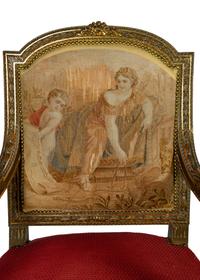 A Pair of Louis XVI Style Giltwood Fauteuils with Tapestry Upholstery