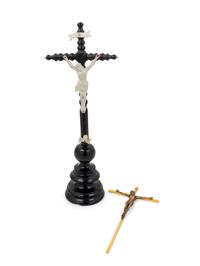 A Continental Bisque Porcelain Mounted Ebonized Crucifix