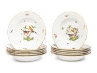 A Set of Twelve Herend Rothschild Bird Porcelain Soup Bowls