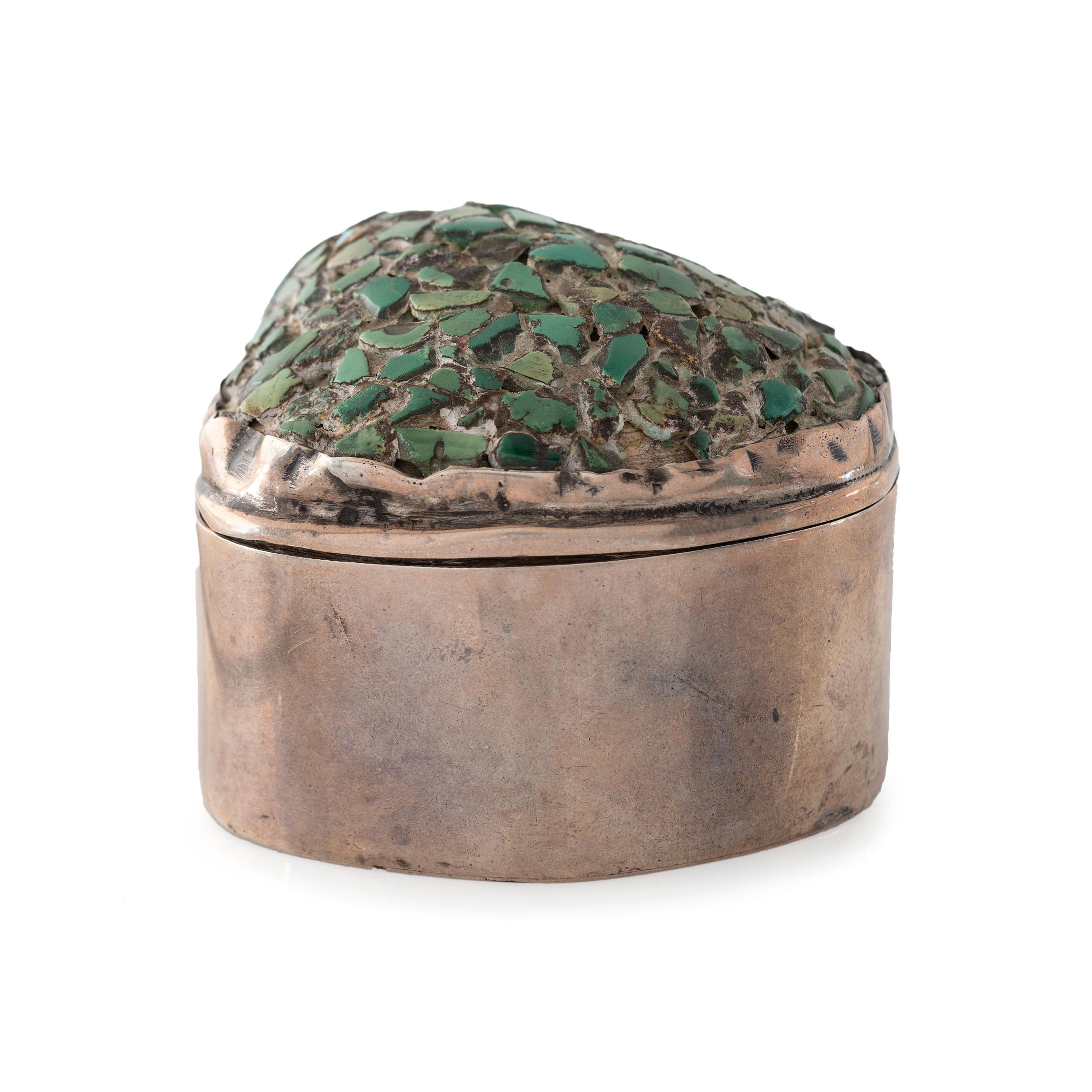 Pueblo or Navajo Sterling Silver and Turquoise Lidded Box