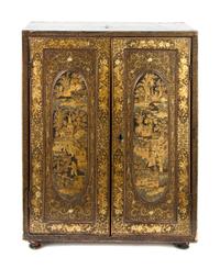 A Chinese Export Lacquered Jewelry Chest Height 18 5/8 x width 14 3/4 x depth 7 3/8 inches. — 19TH CENTURY