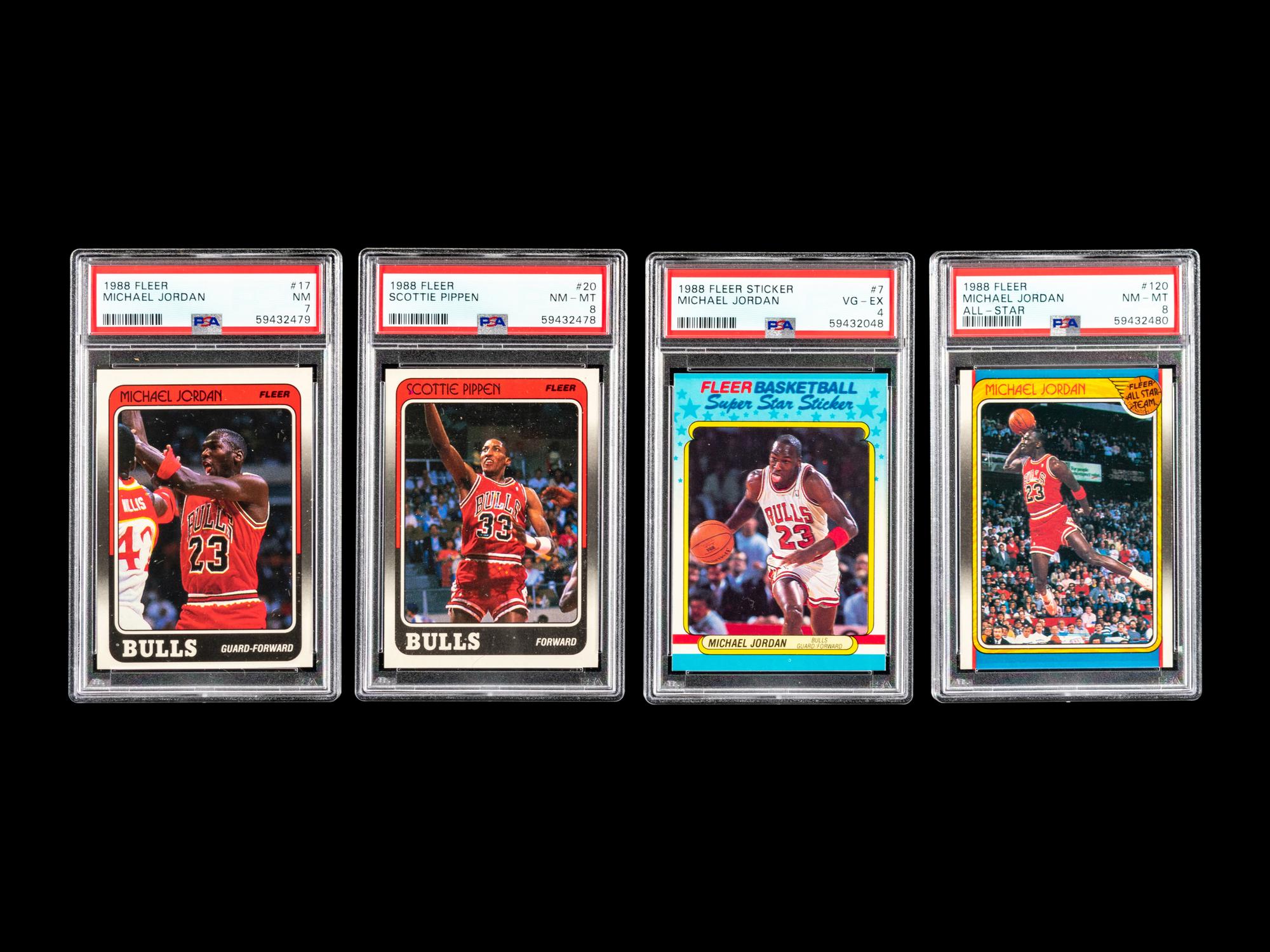 A Group of Four 1988 Fleer Michael Jordan and Scottie Pippen PSA Graded Basketball Cards,