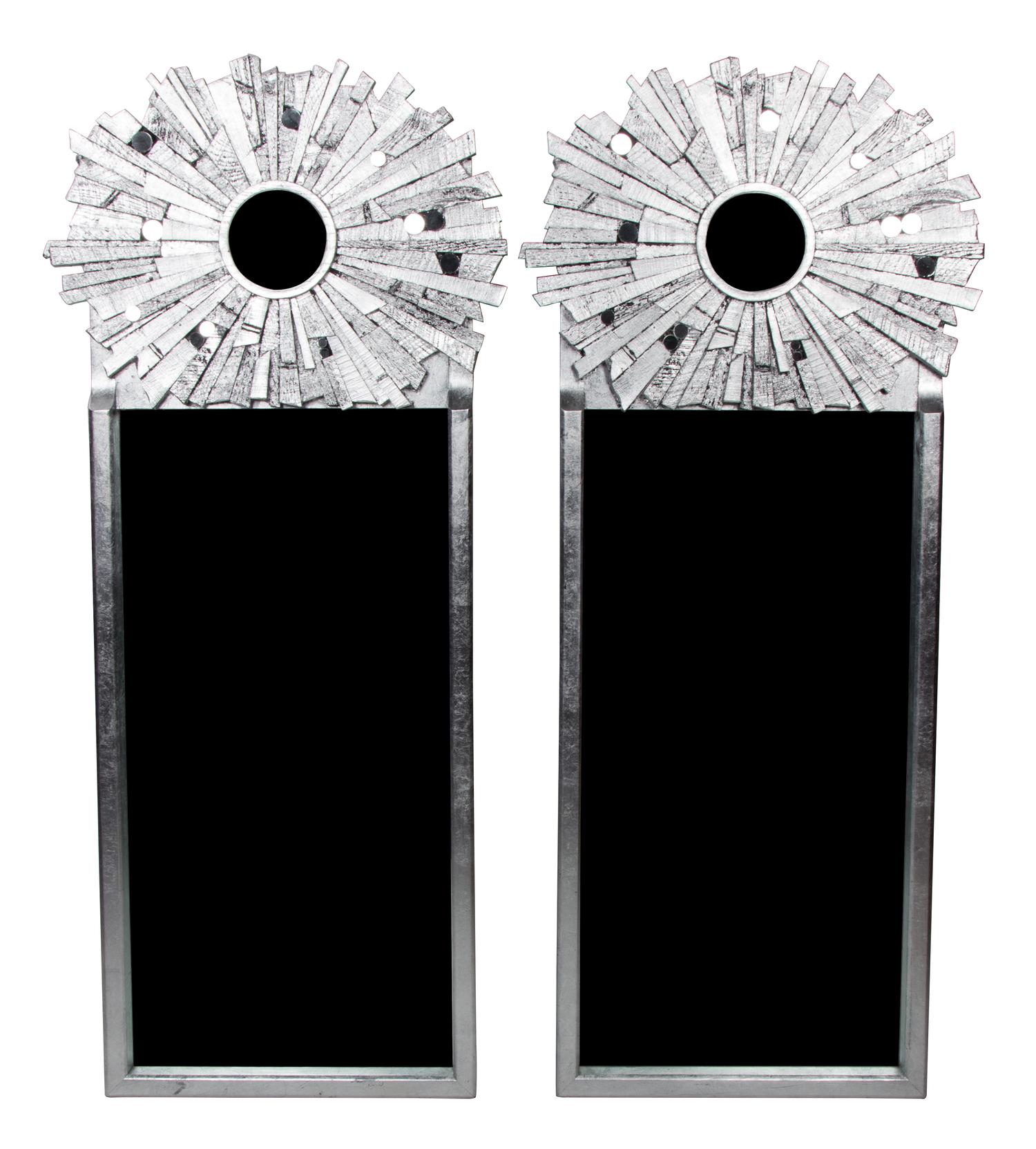 A Pair of Silvered Wood Sunburst Mirrors Height 55 x width 24 inches. — 20TH CENTURY