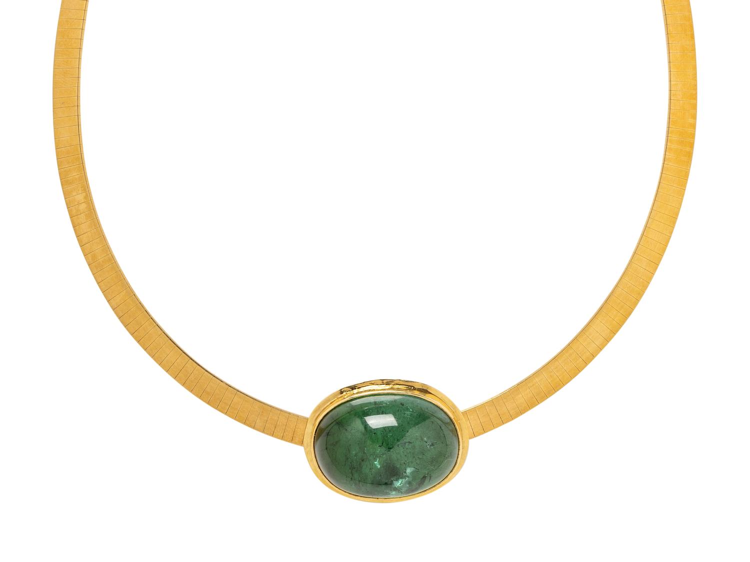 YELLOW OMEGA NECKCHAIN WITH CABOCHON TOURMALINE SLIDE