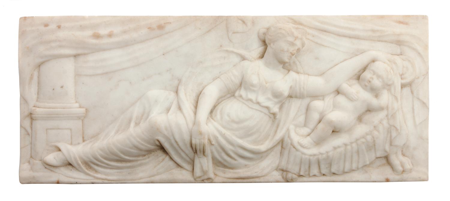 A Continental Carved Alabaster Relief Width 16 inches.