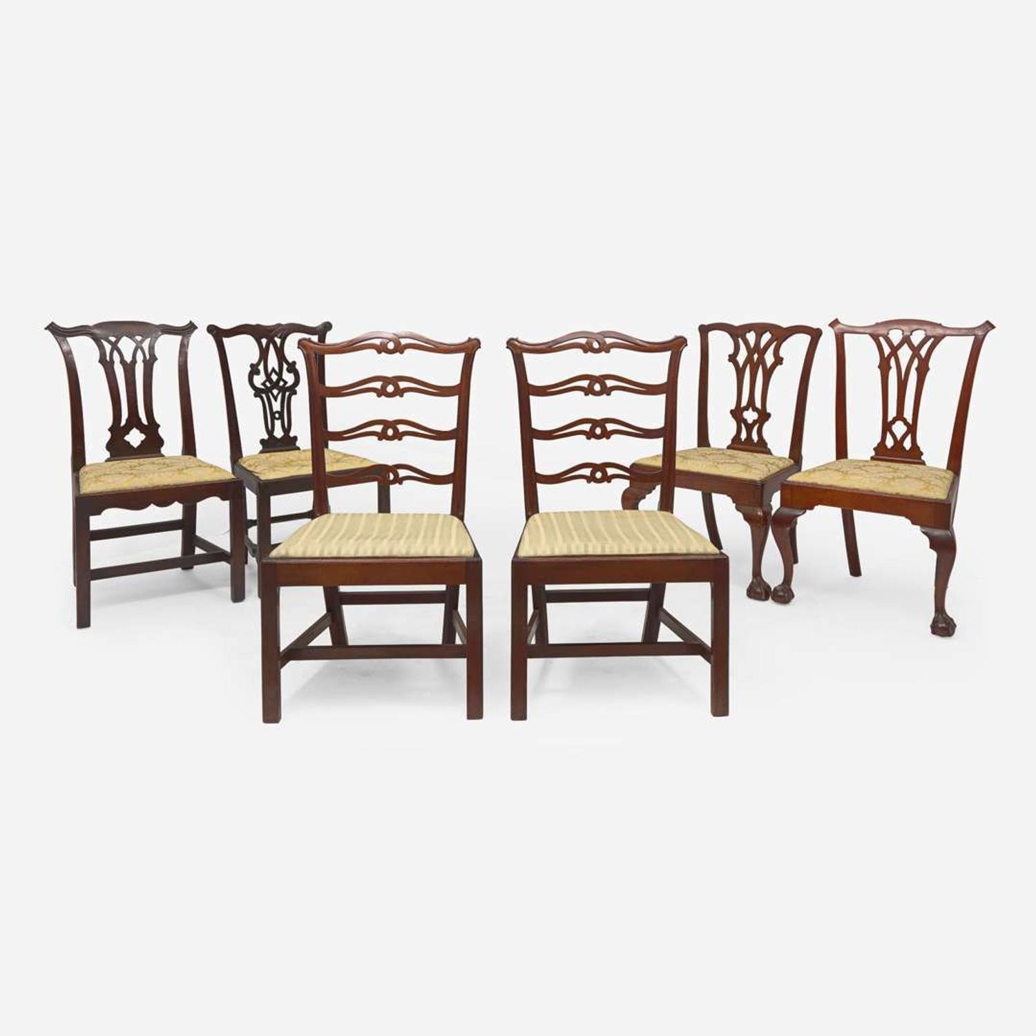 An assembled group of six Chippendale carved mahogany and walnut side chairs Philadelphia, PA, late 18th century