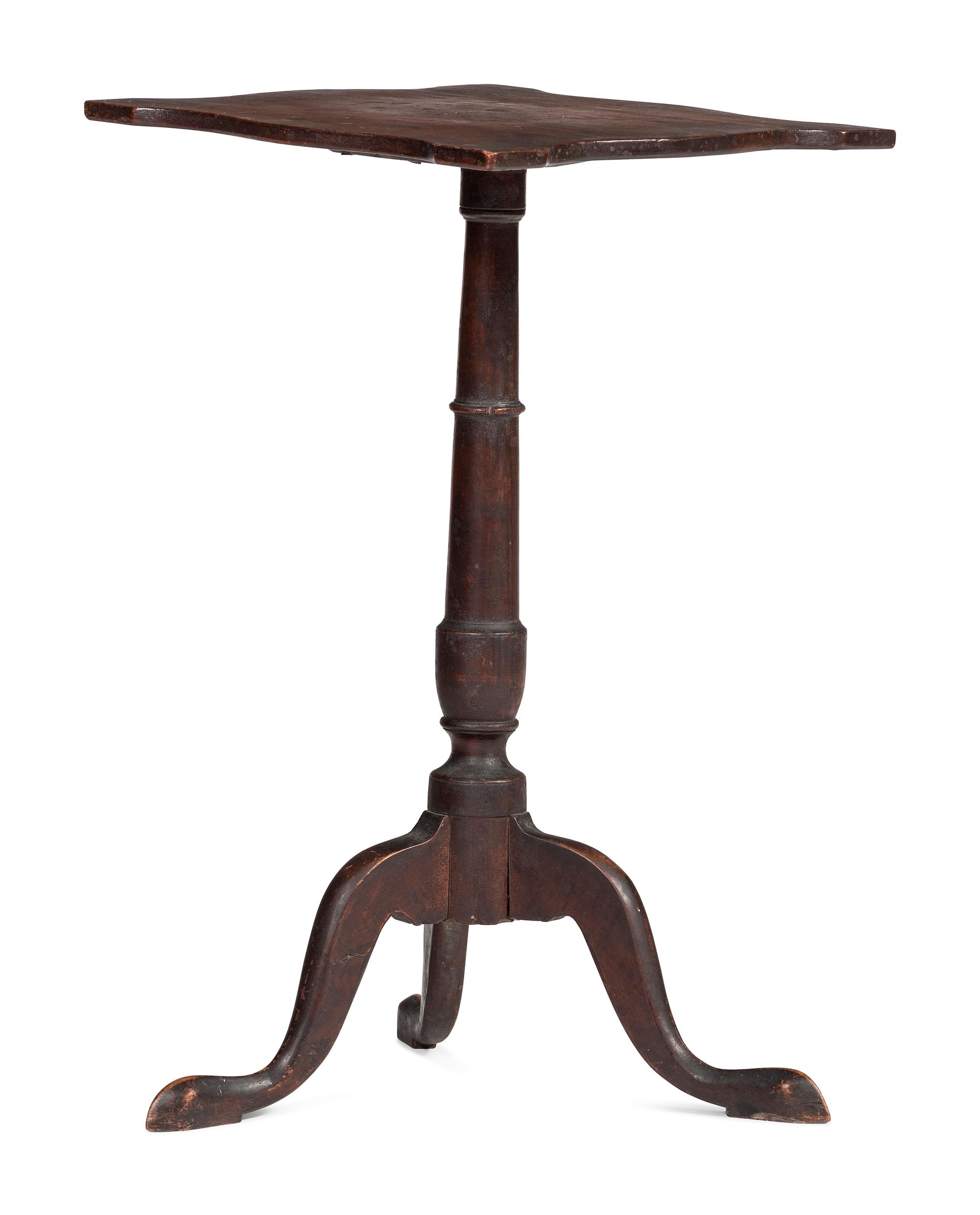 A Queen Anne Turned and Carved Walnut Handkerchief Top Candlestand