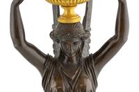 A Pair of Empire Gilt and Patinated Bronze Four-Light Candelabra