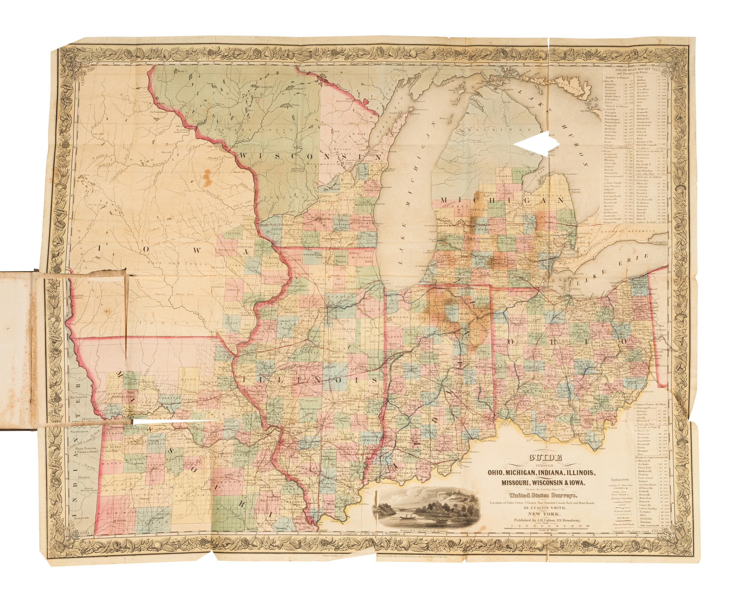 [COLTON, Joseph Hutchins (1800-1893), publisher], and John Calvin SMITH. The Western Tourist and Emigrant's Guide, with a Compendious Gazetteer of the States of Ohio, Michigan, Indiana, Illinois, and Missouri, and the Territories of Wisconsin, and Iowa . New York: J.H. Colton, 1839.