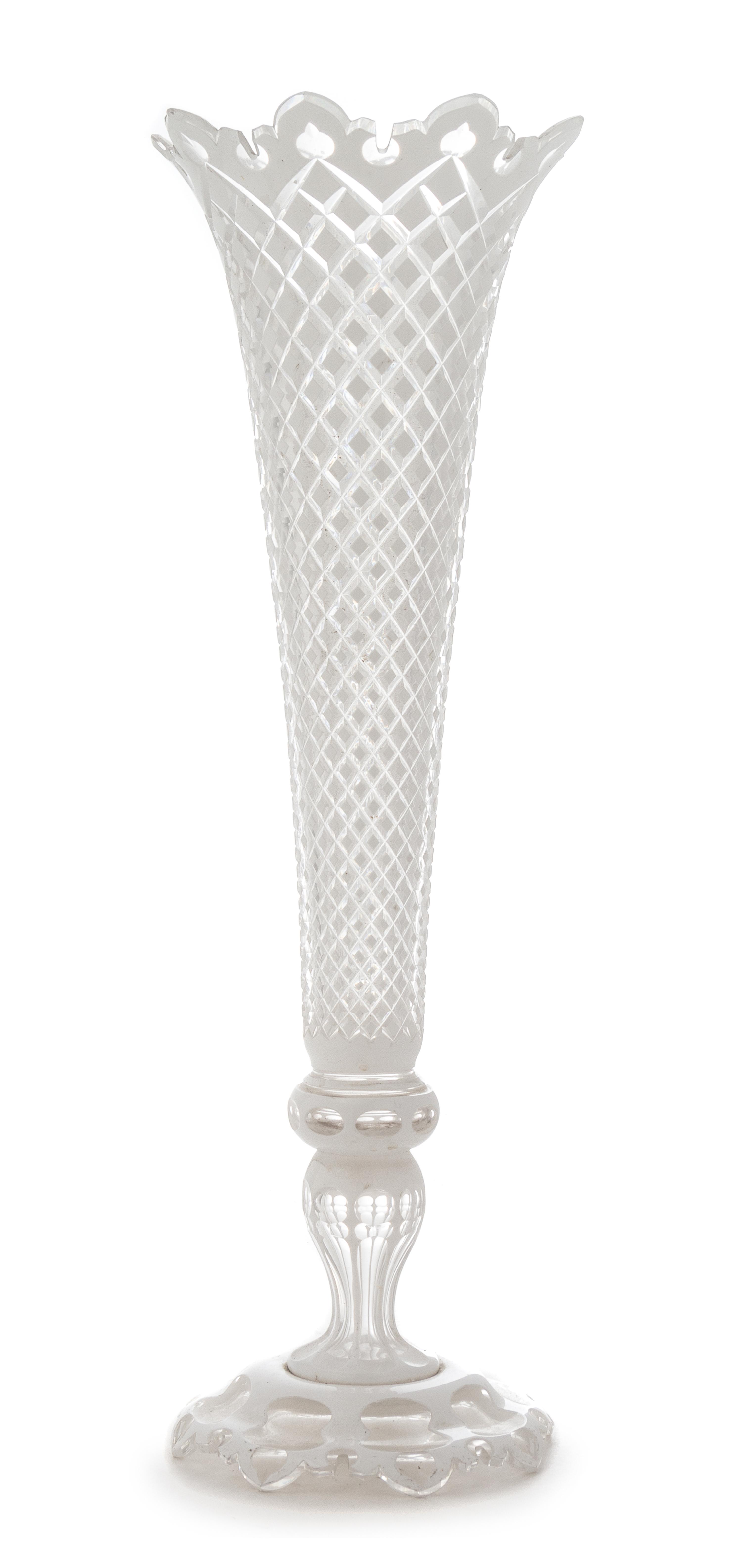 A Bohemian Overlay Glass Trumpet Vase Height 18 inches. — 19TH CENTURY