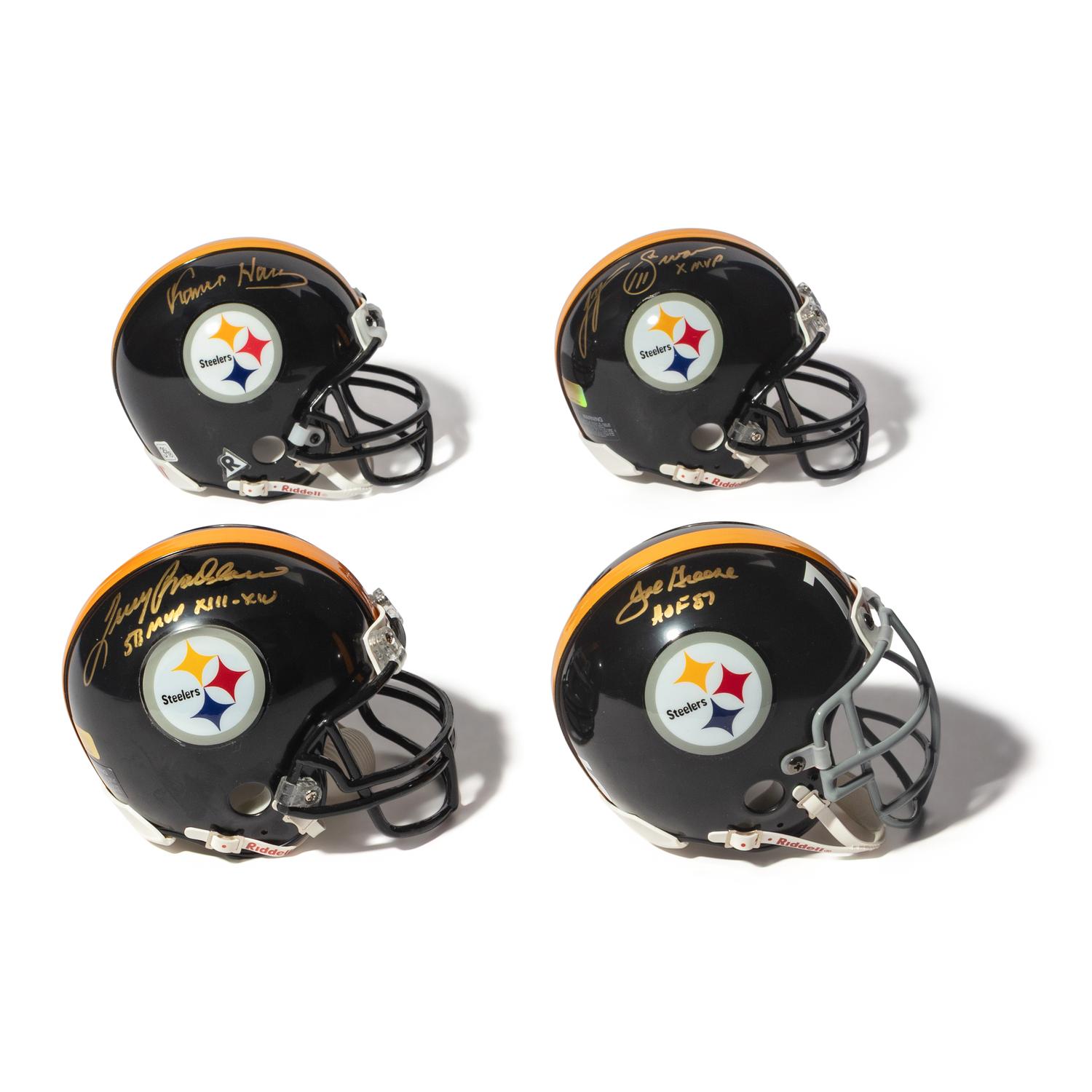 A Collection of Pittsburgh Steelers Hall of Fame Signed Autograph Mini Helmets