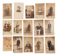 [EARLY PHOTOGRAPHY]. A collection of CDVs, cabinet cards, and real photo postcards, highlighted by a view of Seth Kinman's chair, an occupational view of women at work, views of young men prior to enlisting in the Civil War, and portraiture.