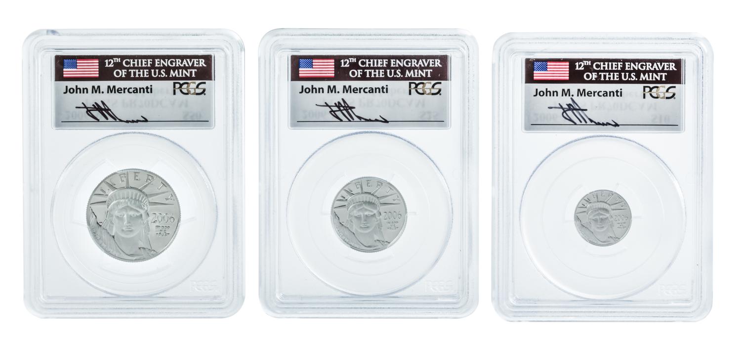 A Group of Three United States 2006-W Statue of Liberty Platinum Proofs