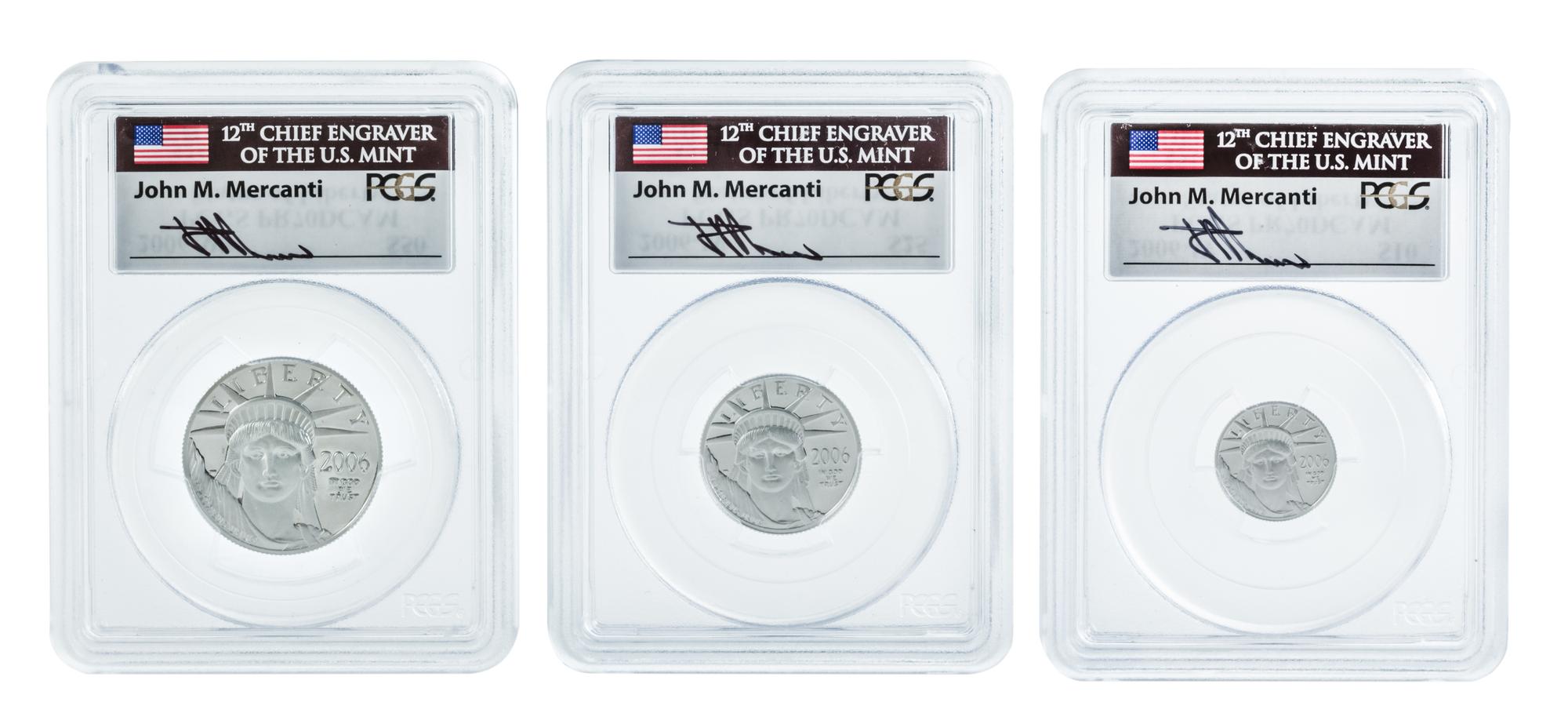 A Group of Three United States 2006-W Statue of Liberty Platinum Proofs