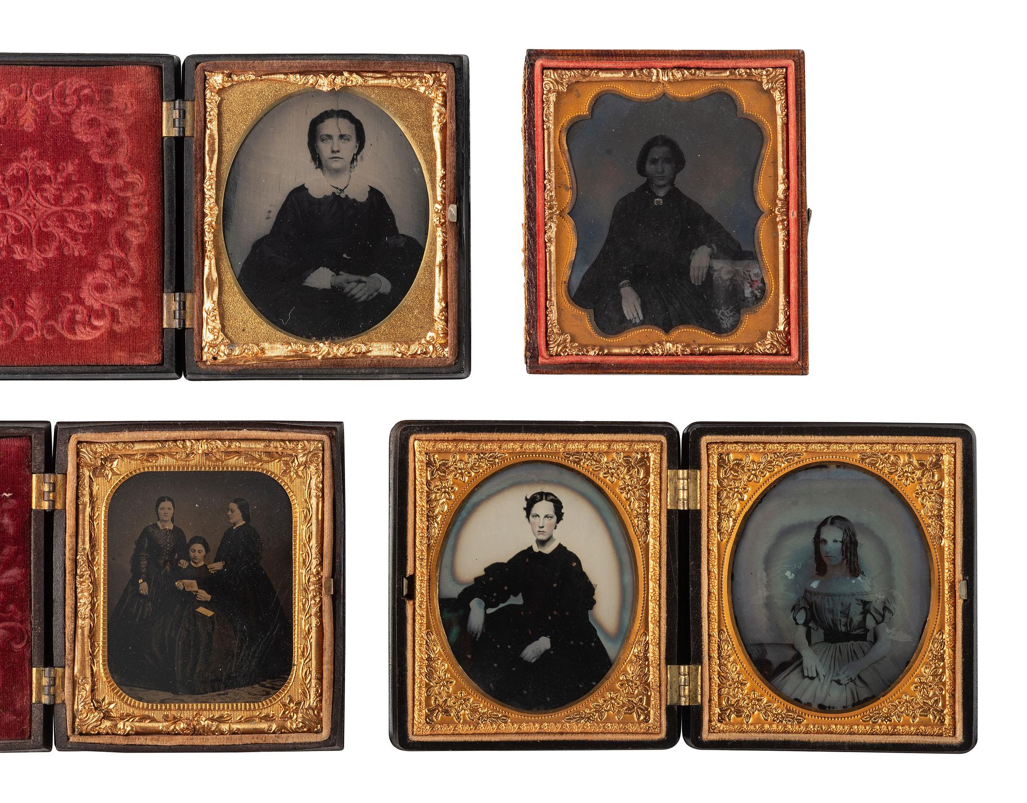[EARLY PHOTOGRAPHY]. 9 figural, floral, and geometric Union cases containing images of women.