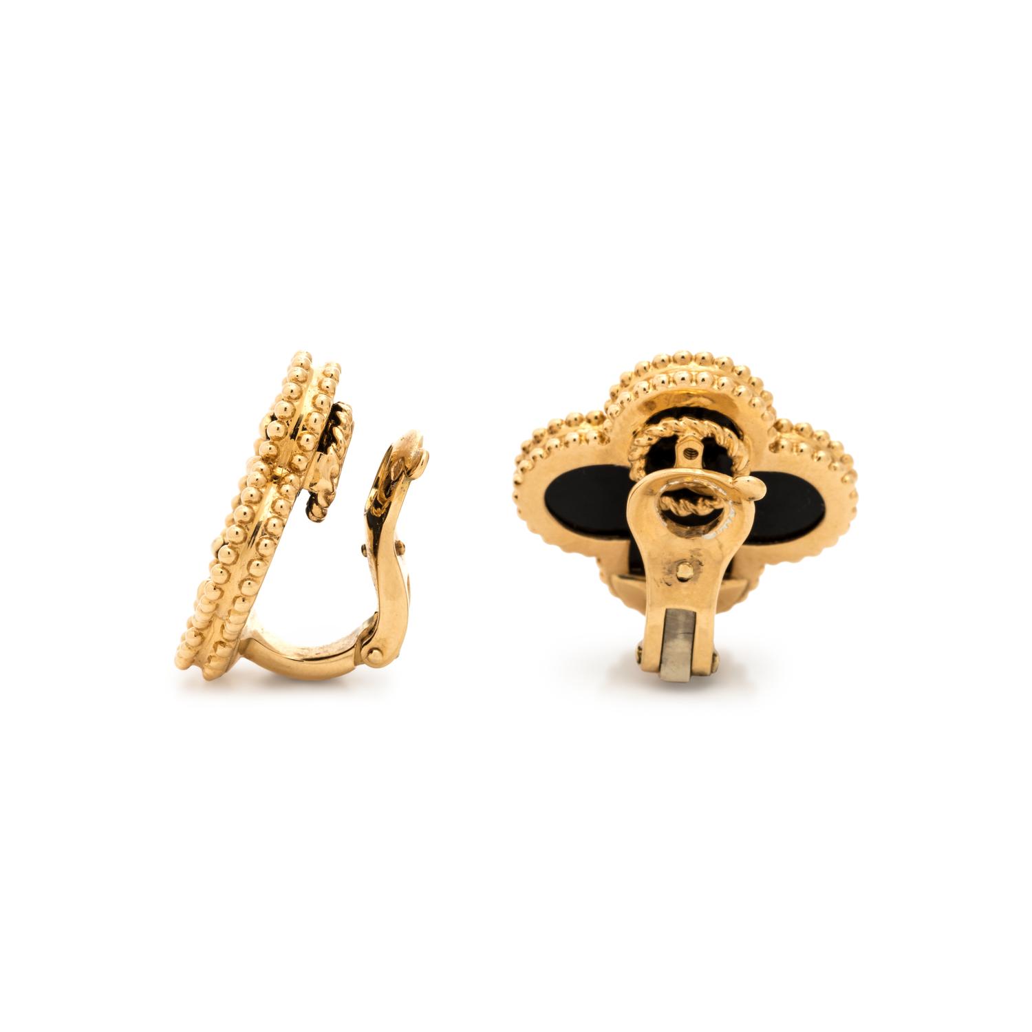 VAN CLEEF & ARPELS, ONYX 'ALHAMBRA' EARCLIPS