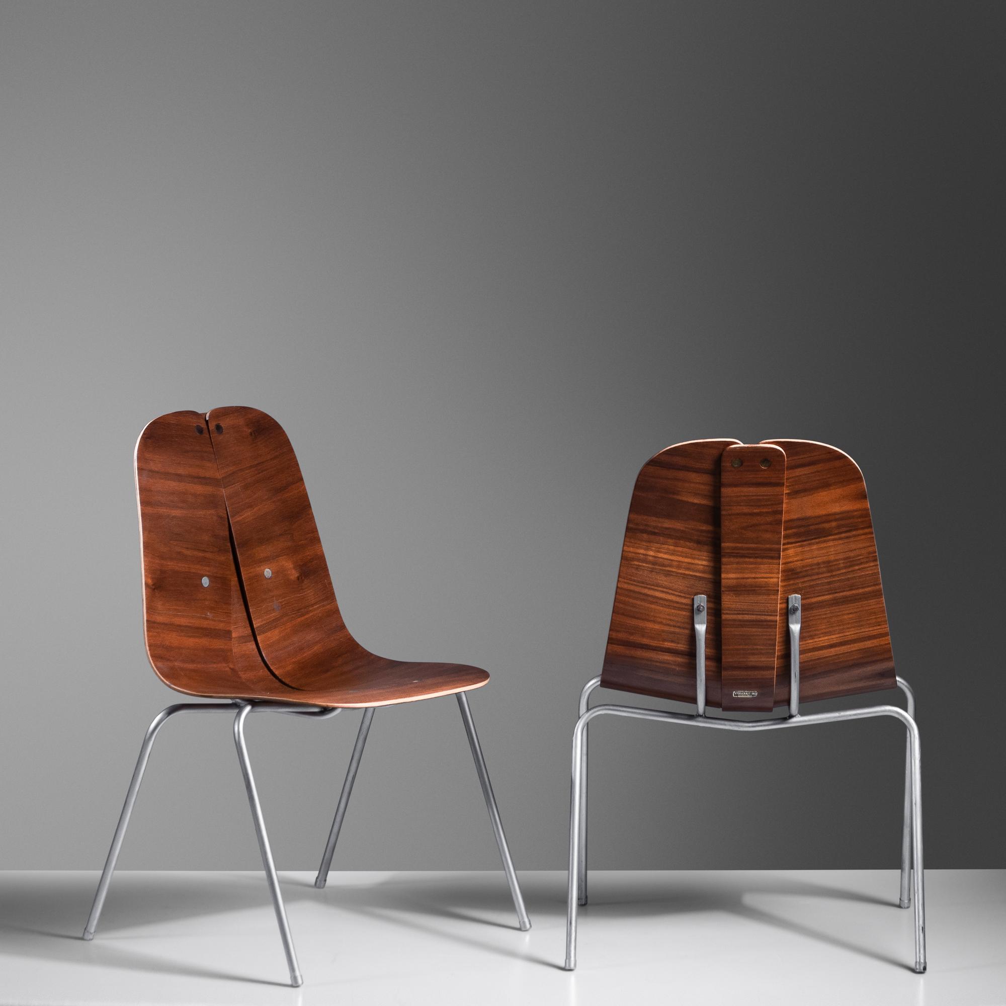 Set of Six Dining Chairs, c. 1945 Steelcraft, USA
