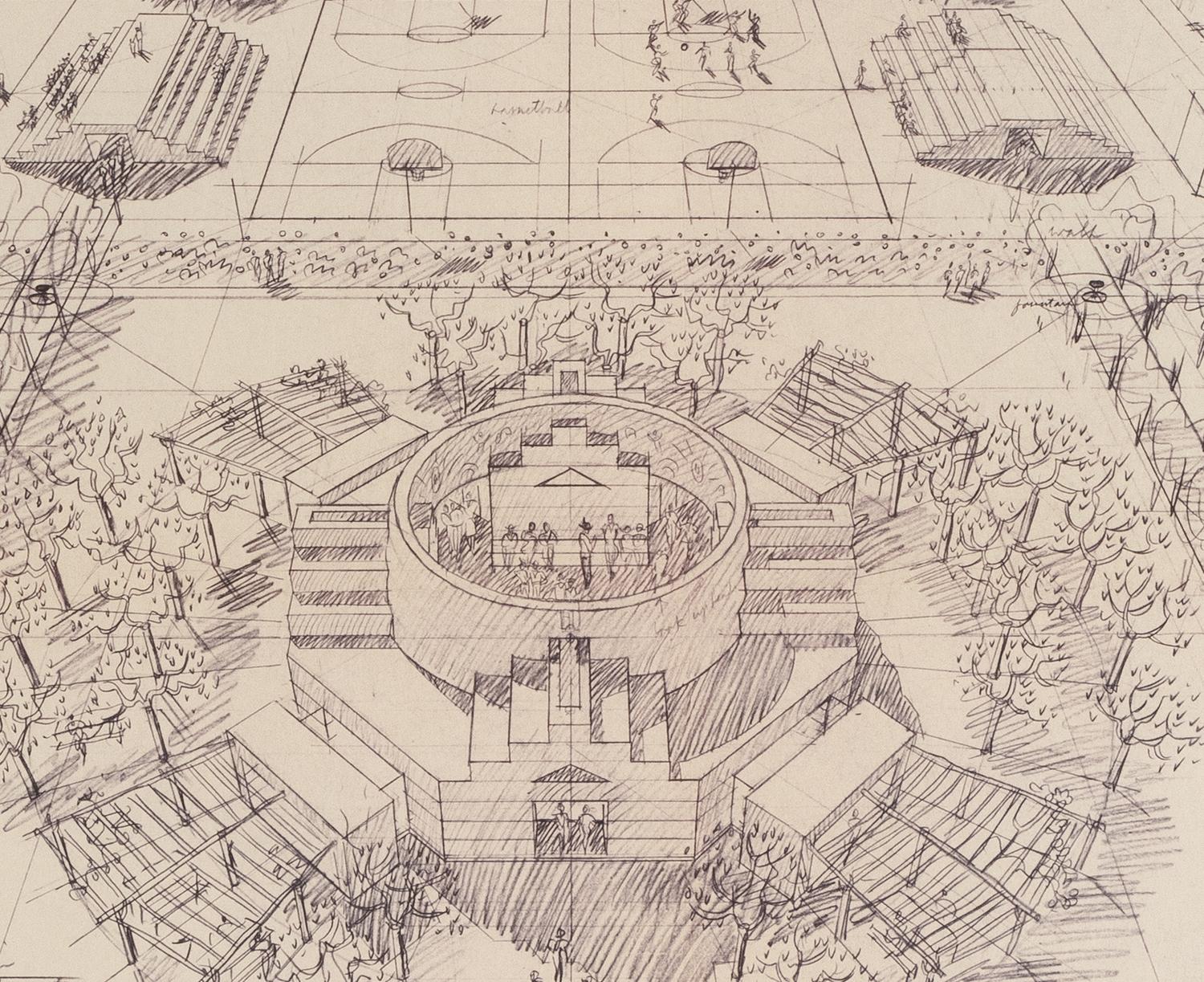 Architectural Drawing of Shándiín Community Center, a creation by Jesse Monongya and Michael Guran