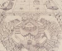 Architectural Drawing of Shándiín Community Center, a creation by Jesse Monongya and Michael Guran