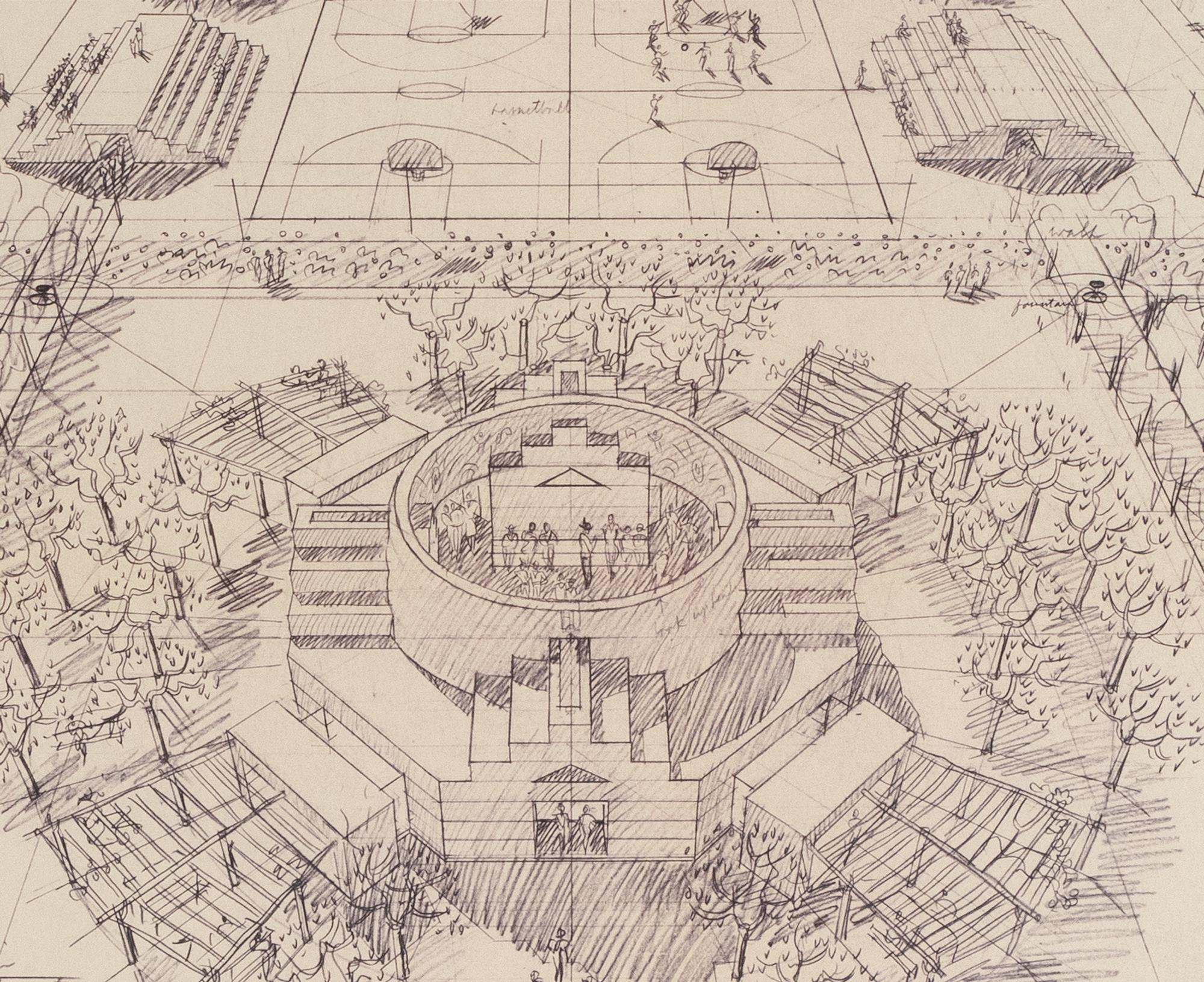 Architectural Drawing of Shándiín Community Center, a creation by Jesse Monongya and Michael Guran