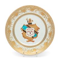 A Chinese Export Porcelain Parcel-Gilt Armorial Plate