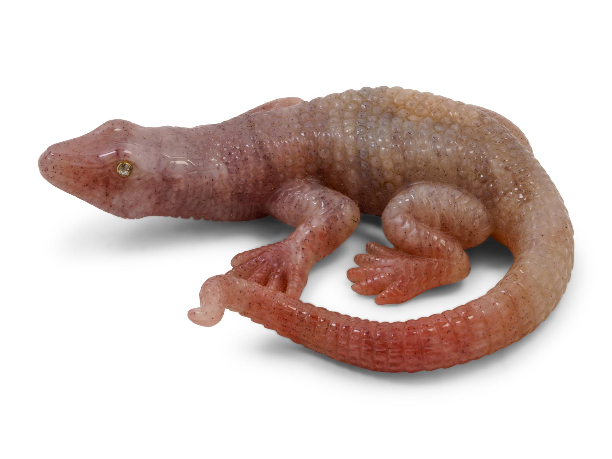 A Carved Rhodonite and Diamond Inset Zoomorphic Figure