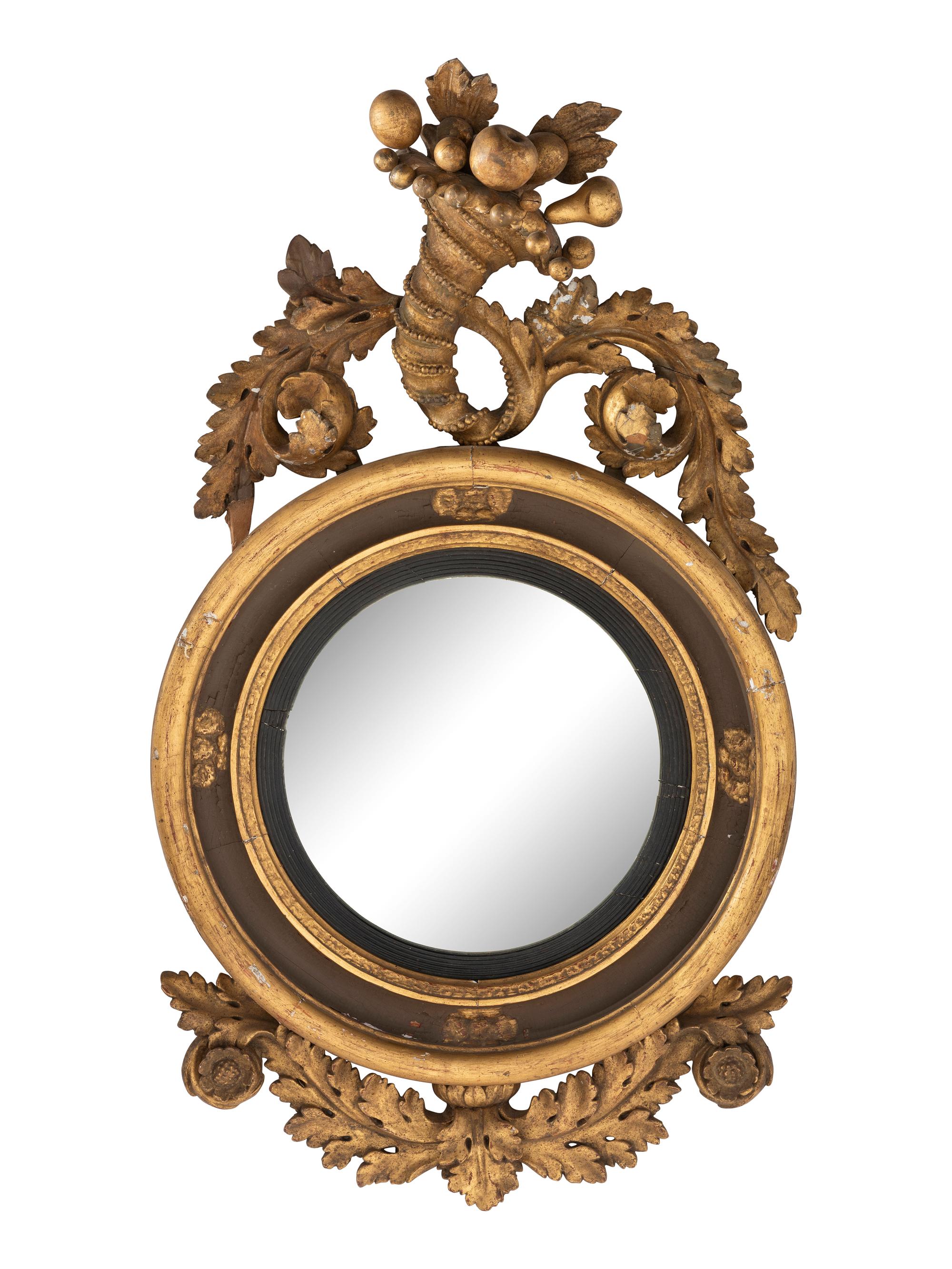 A Classical Parcel Gilt Cornucopia Decorated Girandole Bull’s Eye Mirror